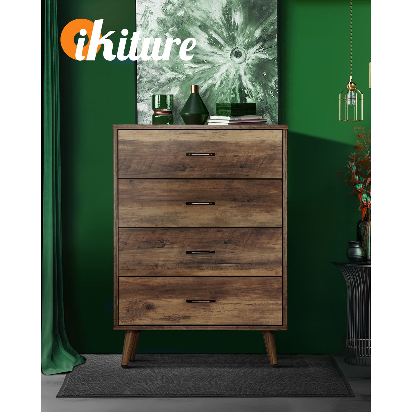 Oikiture 4 Chest of Drawers Storage Cabinet Tallboy Dresser Furniture Wooden - Sunyee
