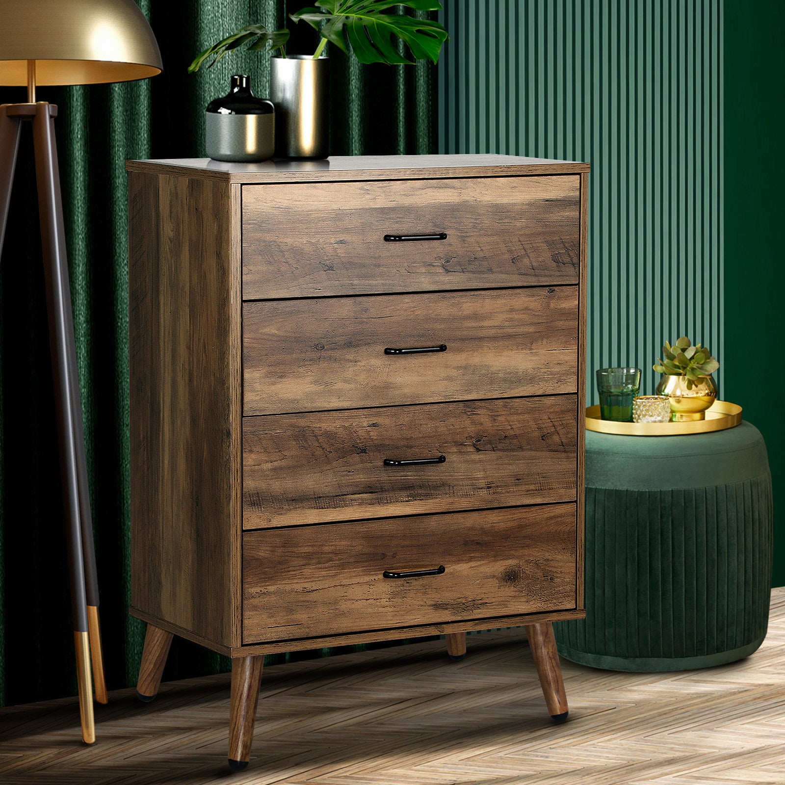 Oikiture 4 Chest of Drawers Storage Cabinet Tallboy Dresser Furniture Wooden - Sunyee