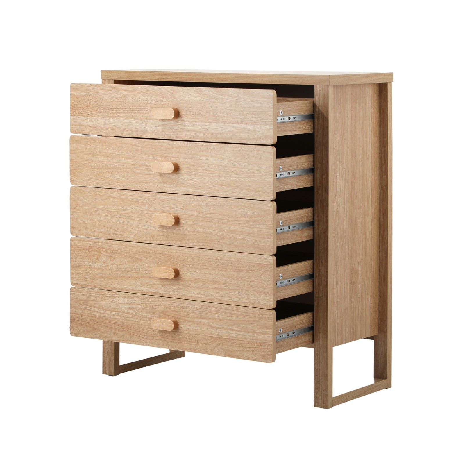 Oikiture 5 Chest of Drawers Dresser Tallboy Storage Desk Bedroom Natural