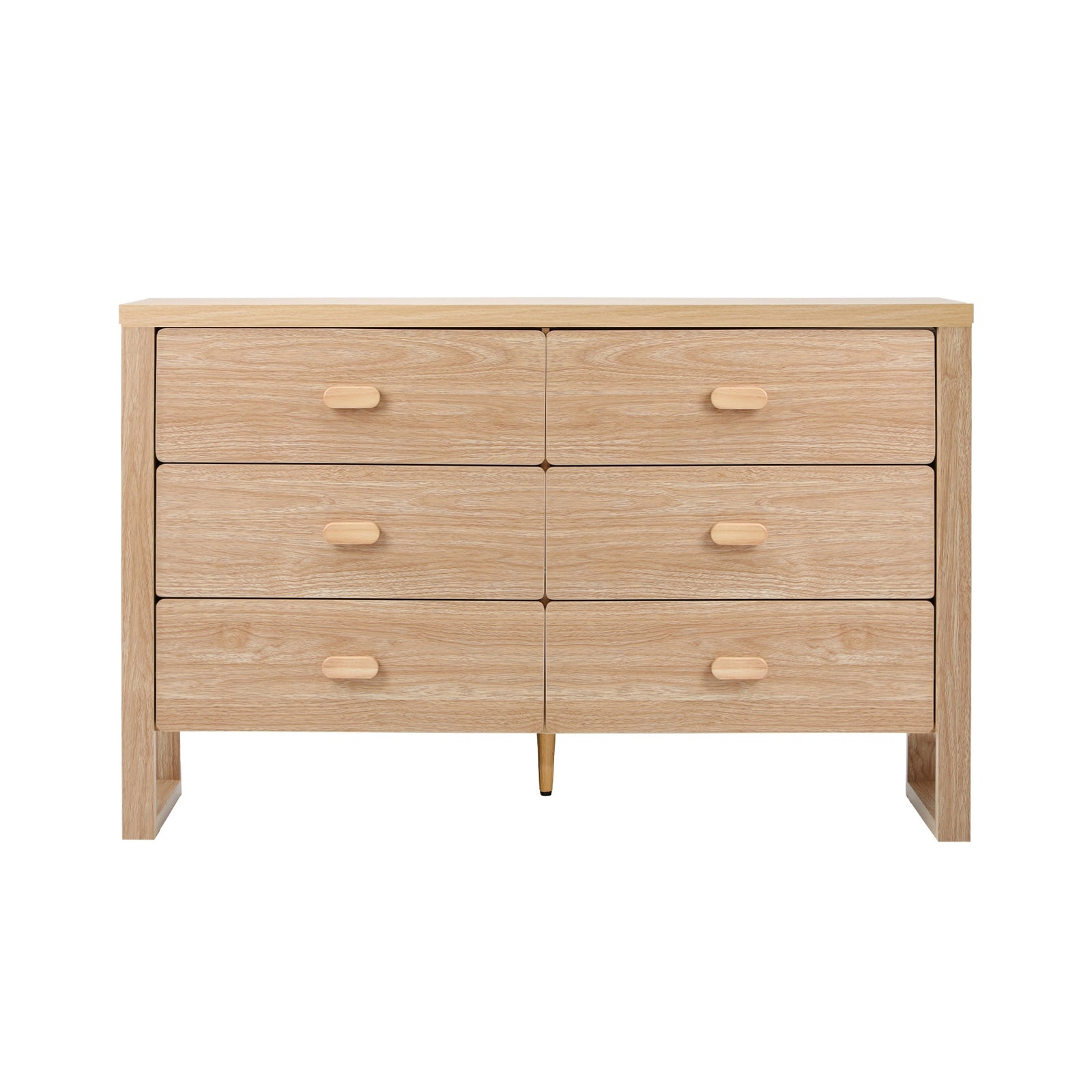 Oikiture 6 Chest of Drawers Dresser Lowboy Storage Desk Bedroom Natural