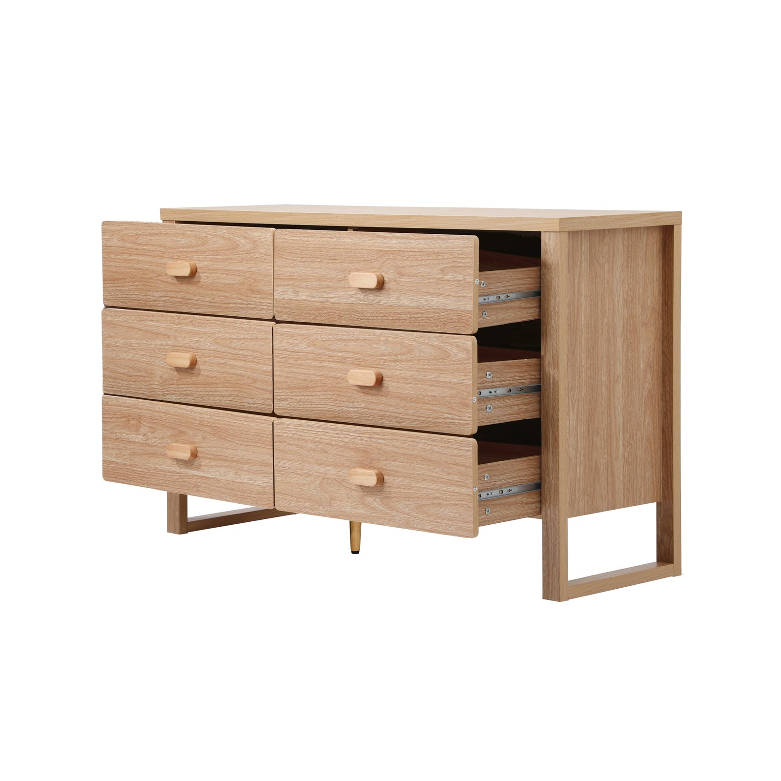 Oikiture 6 Chest of Drawers Dresser Lowboy Storage Desk Bedroom Natural