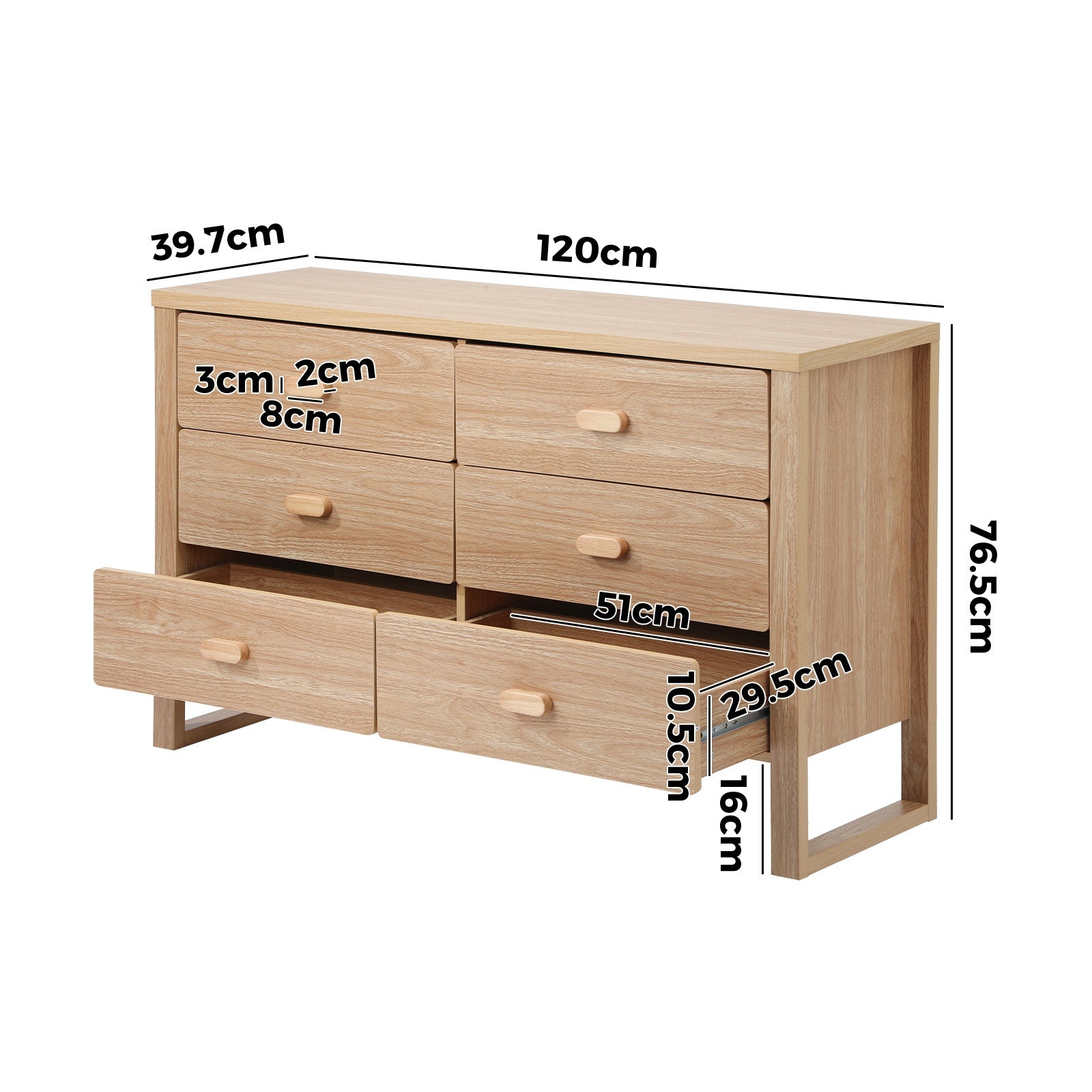 Oikiture 6 Chest of Drawers Dresser Lowboy Storage Desk Bedroom Natural