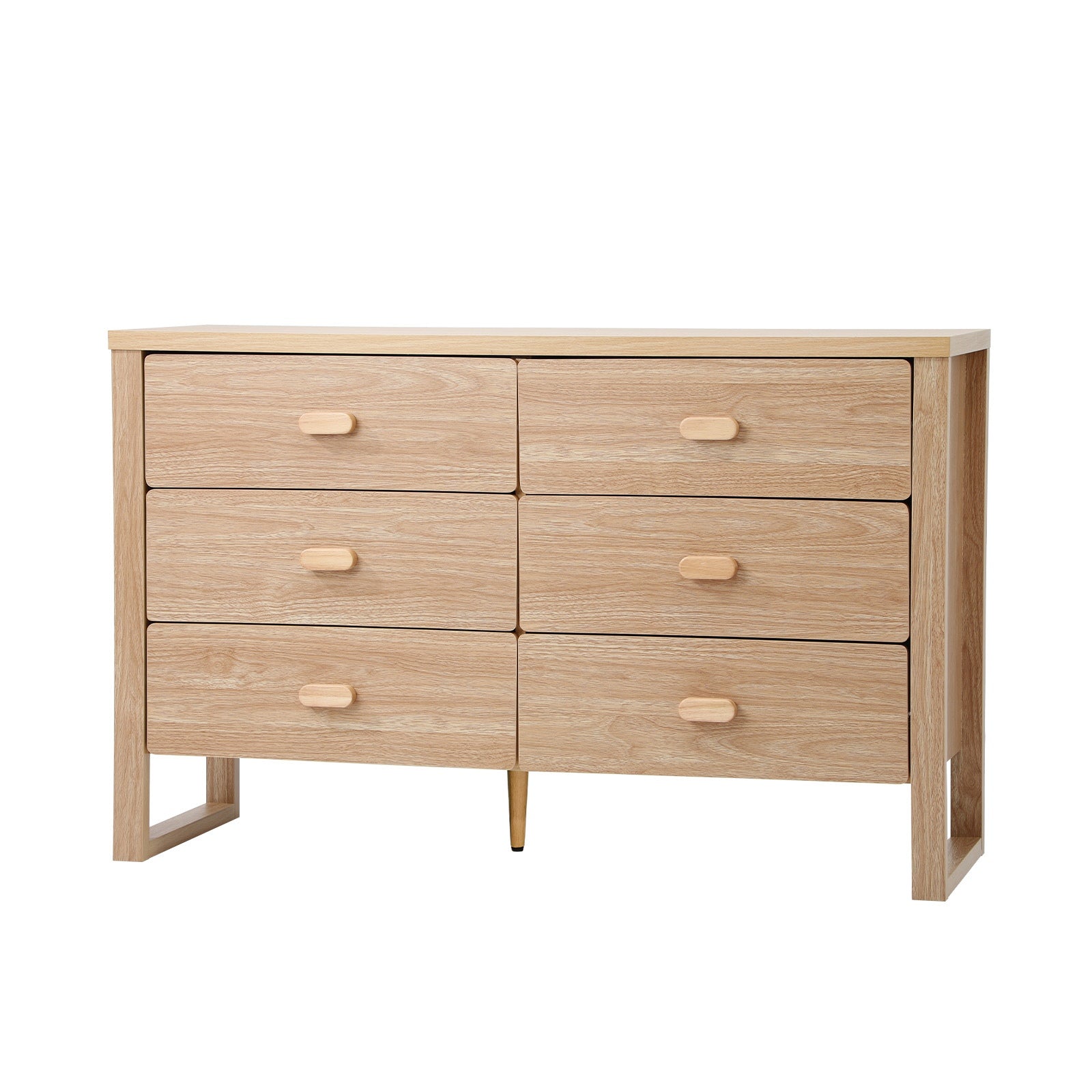 Oikiture 6 Chest of Drawers Dresser Lowboy Storage Desk Bedroom Natural