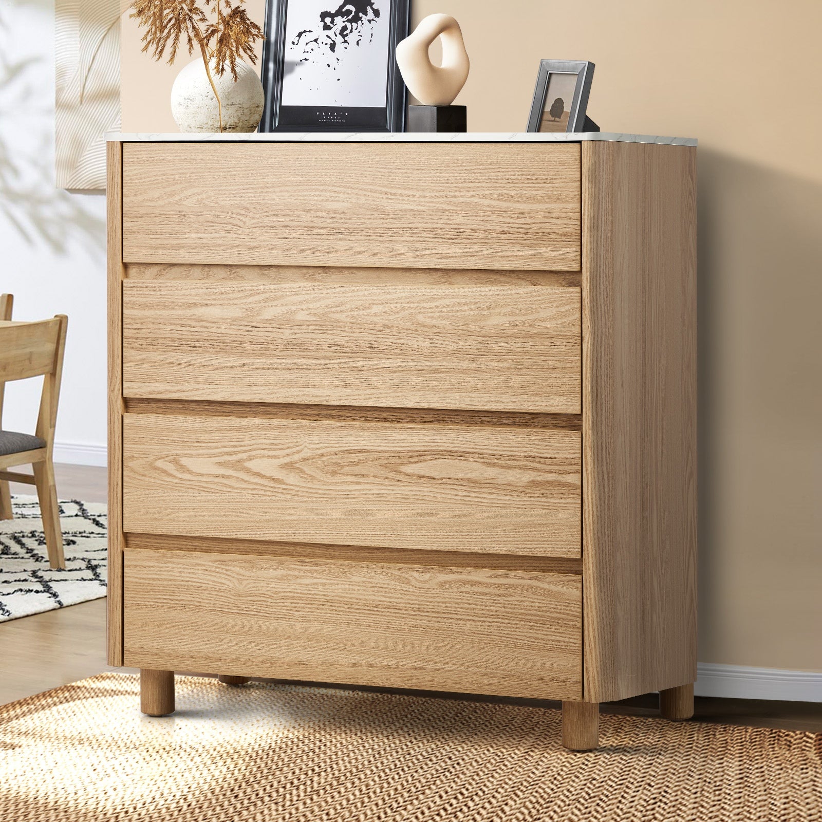 Oikiture 4 Chest of Drawers Dresser Tallboy Storage Cabinet Faux Marble Top - Sunyee