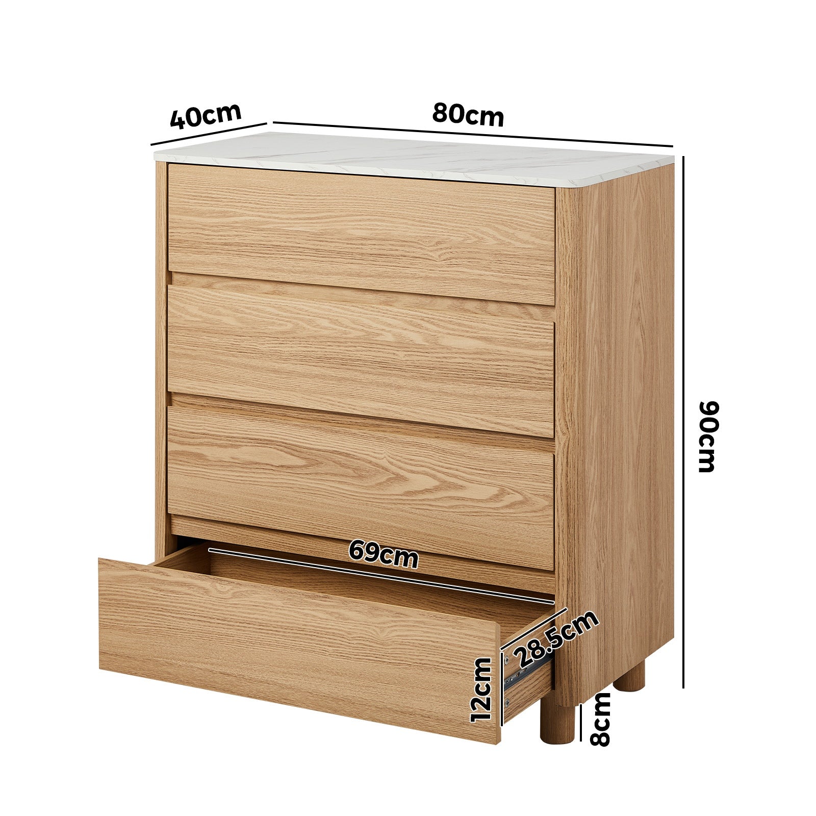 Oikiture 4 Chest of Drawers Dresser Tallboy Storage Cabinet Faux Marble Top - Sunyee