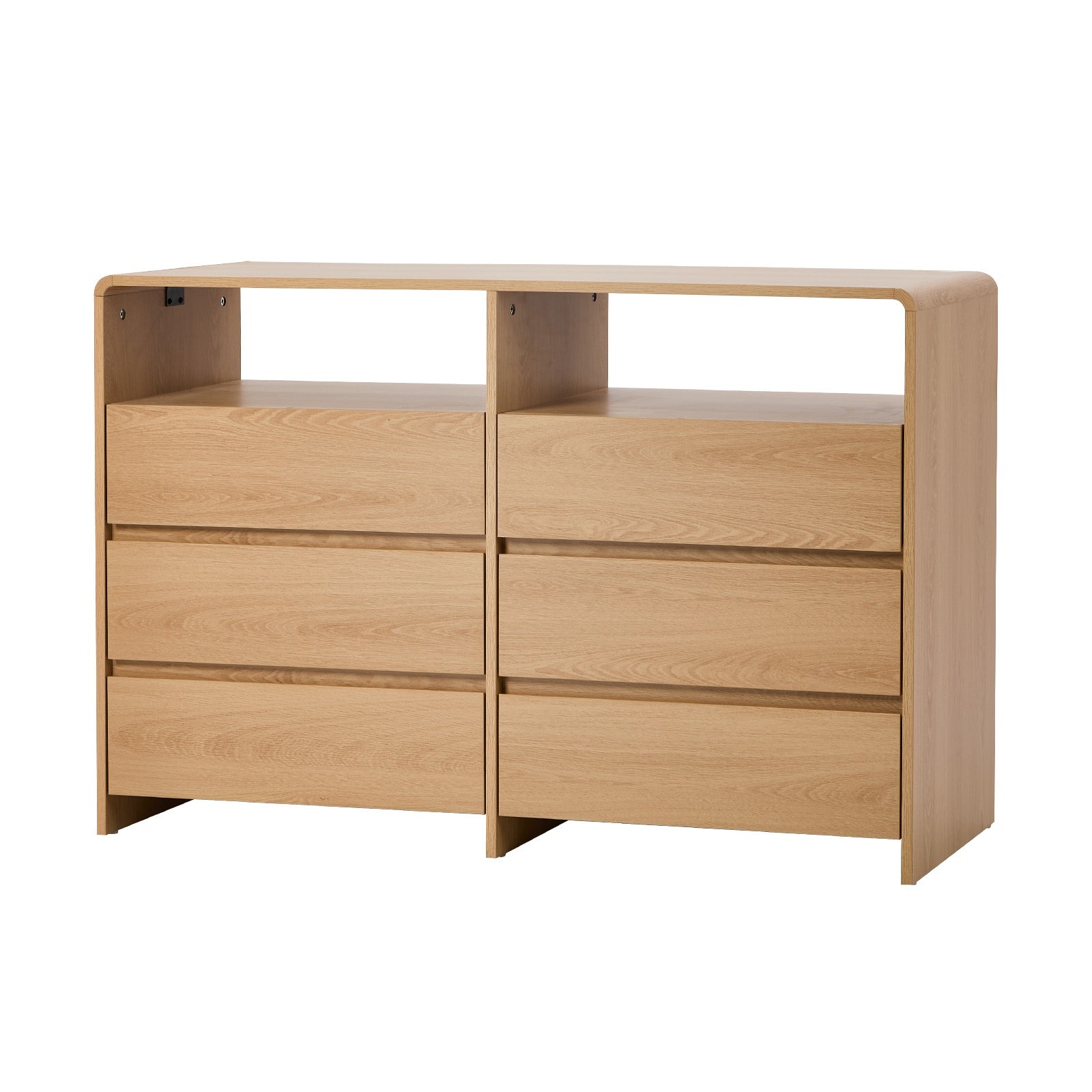 Oikiture 6 Chest Of Drawers Dresser with 2 Open Shelves Handle-Free Natural