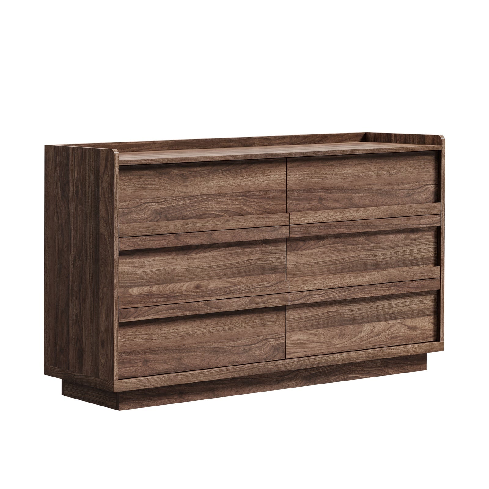 Oikiture 6 Chest Of Drawers Lowboy Dresser Handle-Free Storage Cabinet Walnut