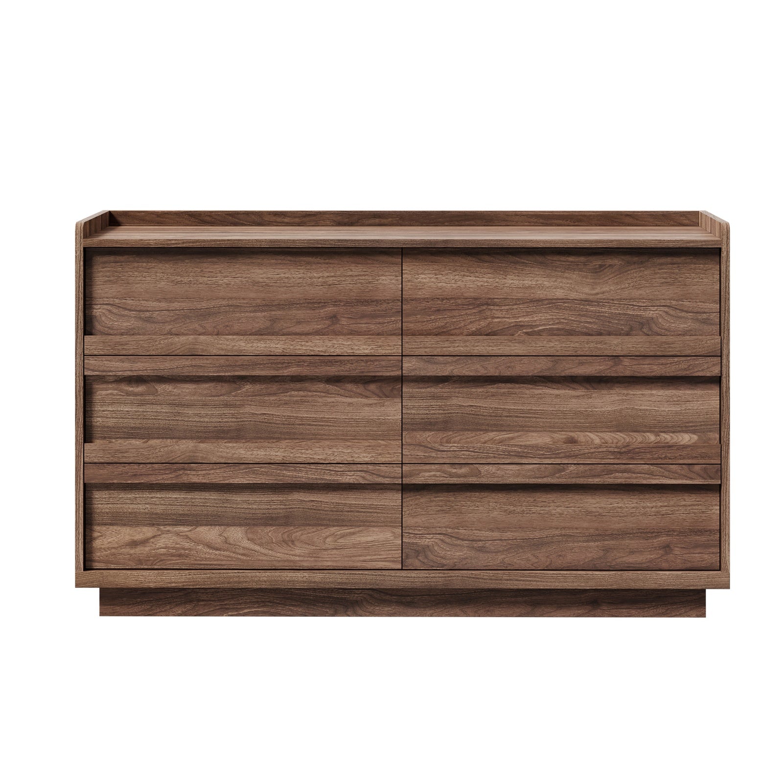 Oikiture 6 Chest Of Drawers Lowboy Dresser Handle-Free Storage Cabinet Walnut