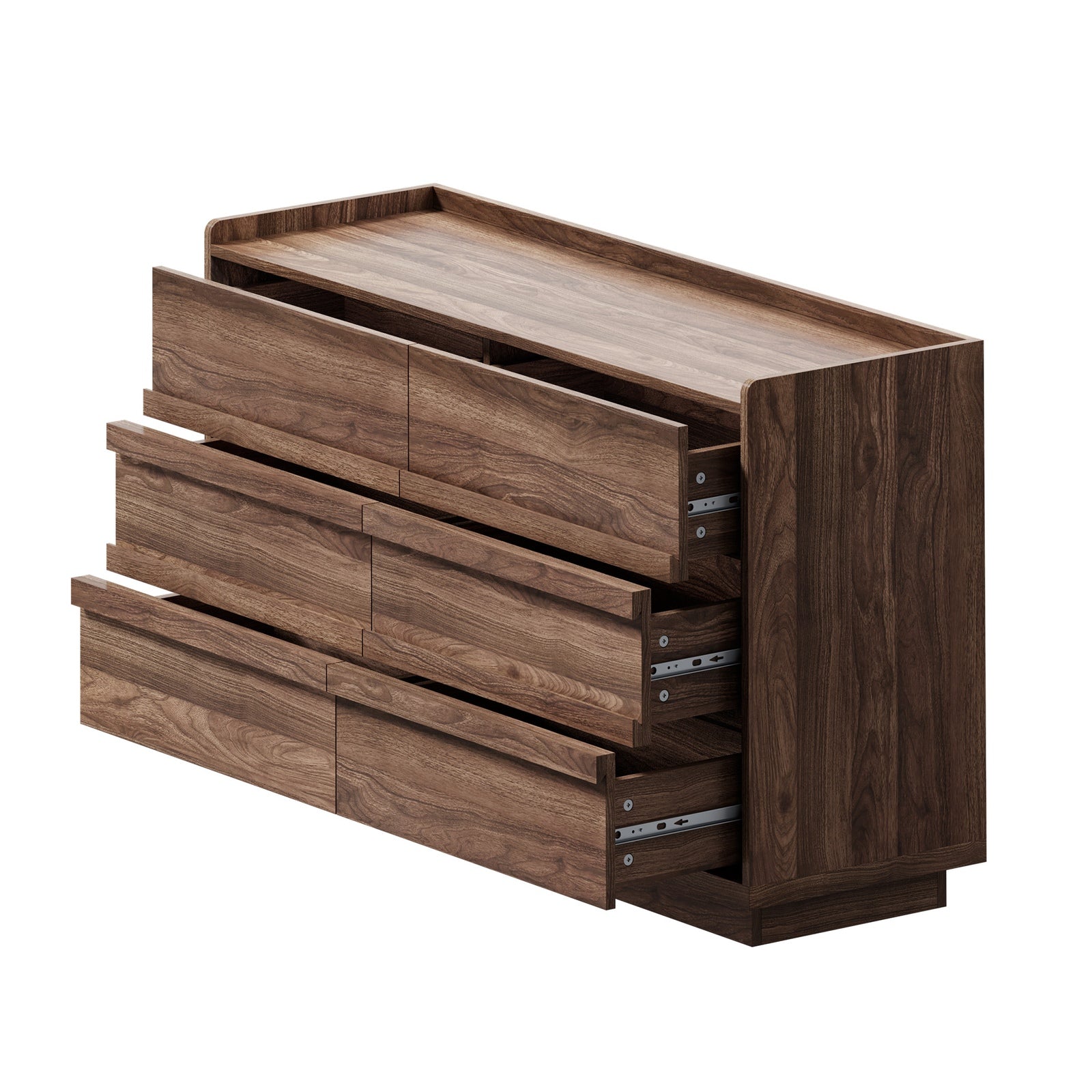 Oikiture 6 Chest Of Drawers Lowboy Dresser Handle-Free Storage Cabinet Walnut