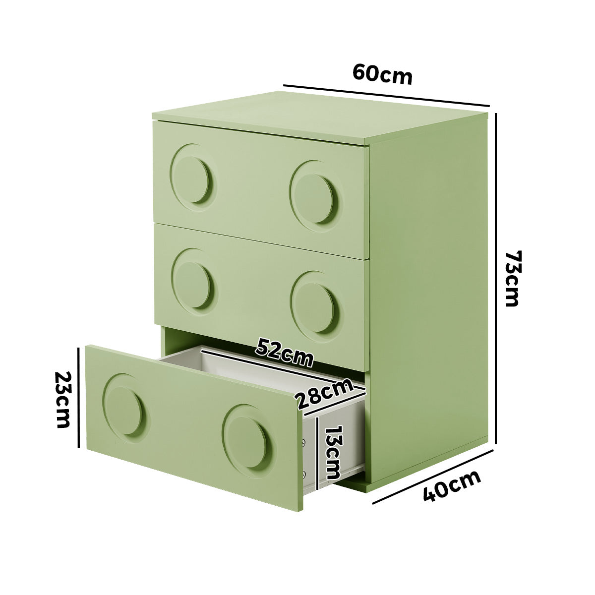 Oikiture 3 Chest of Drawers Spacious Cabinet Bedroom Dresser Nightstand Green - Sunyee
