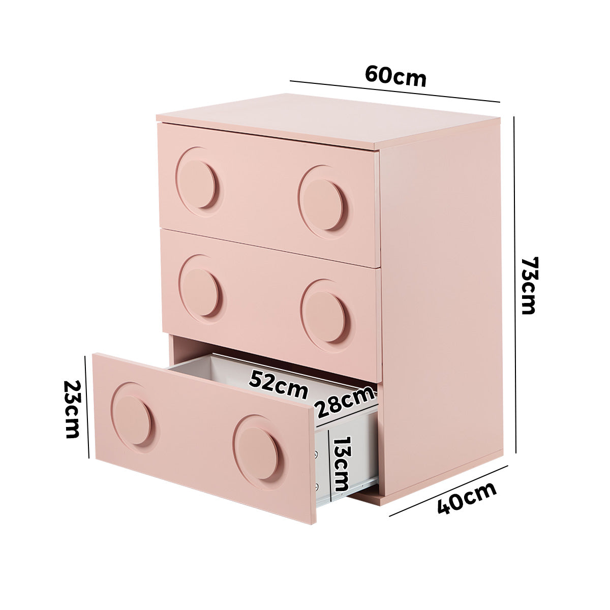 Oikiture 3 Chest of Drawers Spacious Cabinet Bedroom Dresser Nightstand Pink - Sunyee