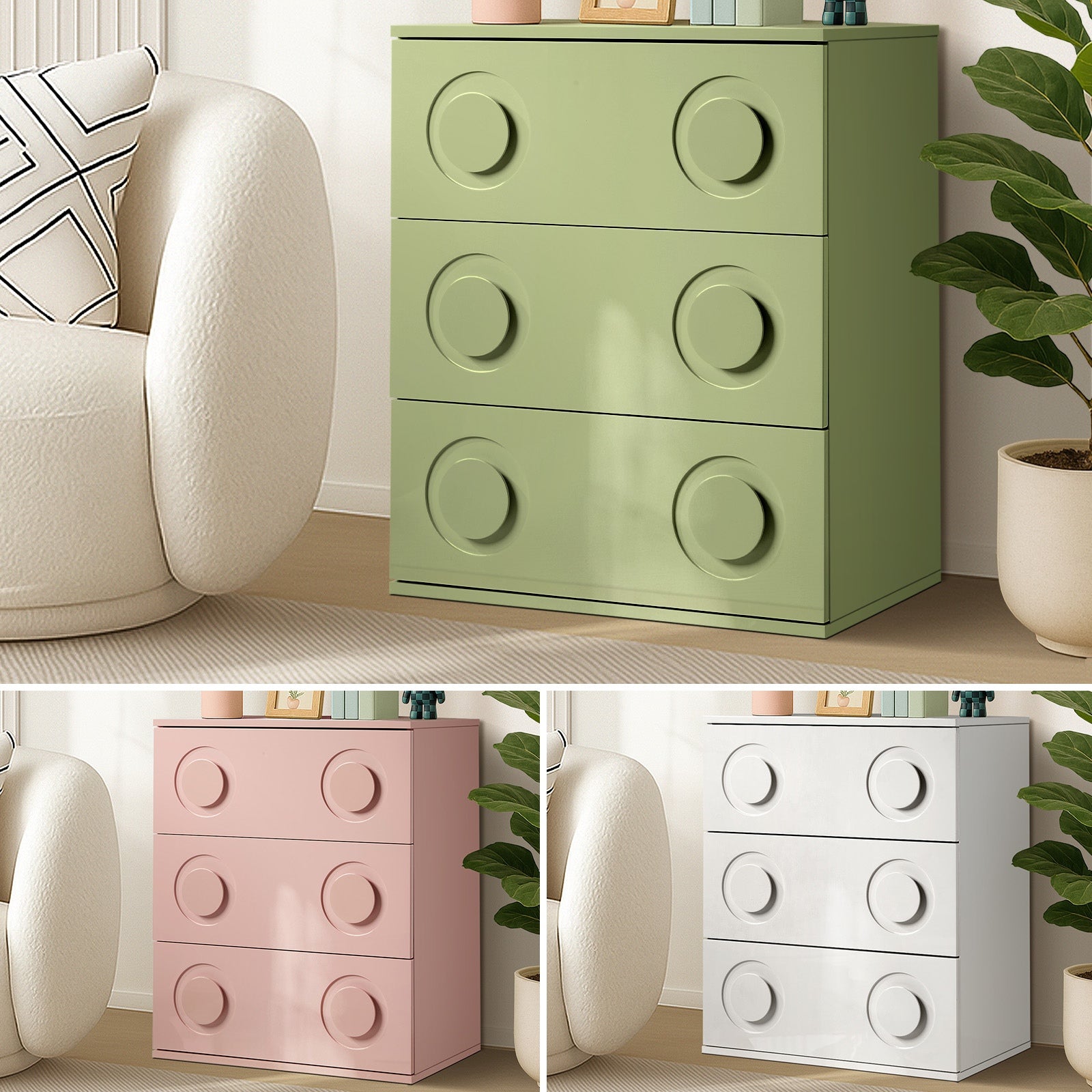 Oikiture 3 Chest of Drawers Spacious Cabinet Bedroom Dresser Nightstand - Sunyee