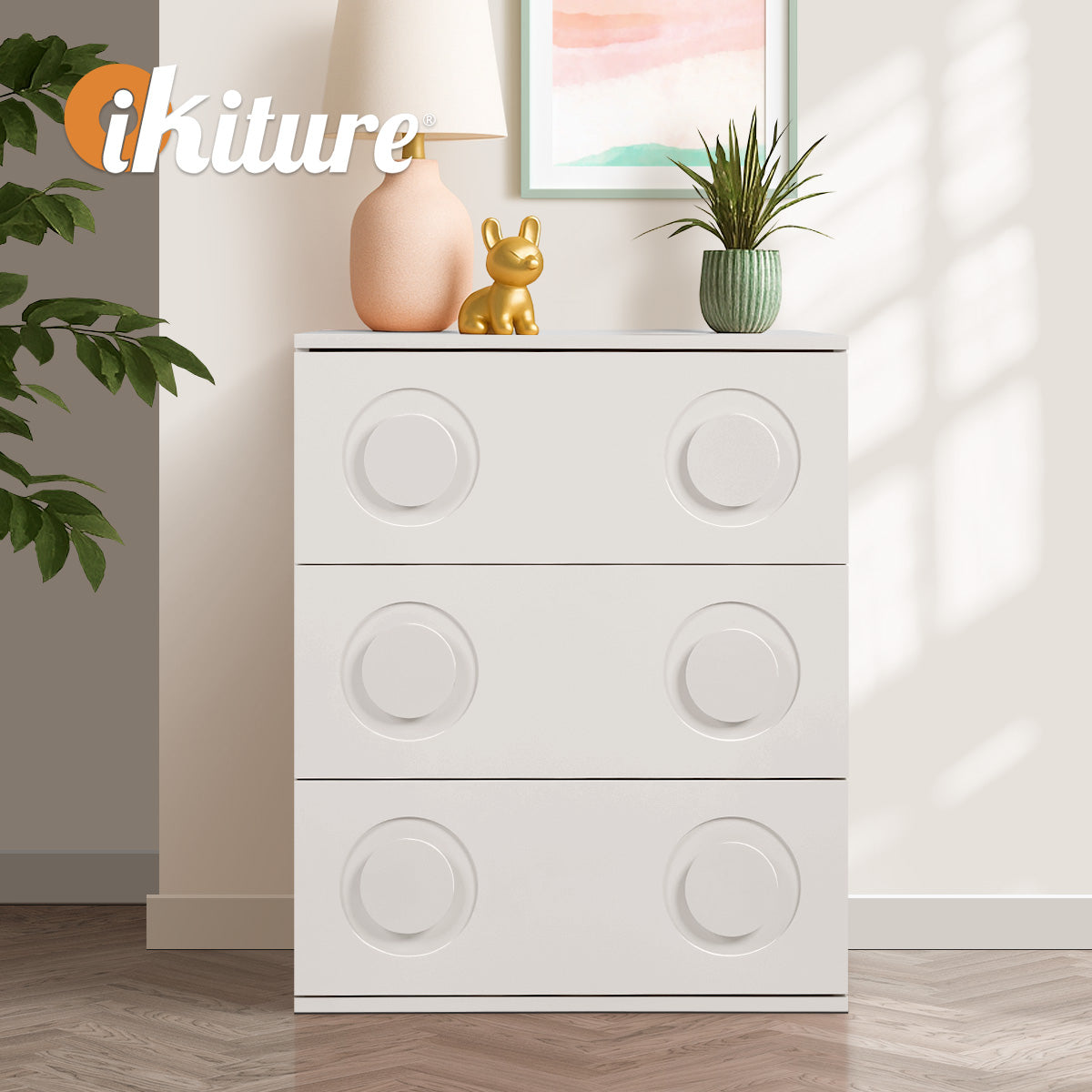 Oikiture 3 Chest of Drawers Spacious Cabinet Bedroom Dresser Nightstand White - Sunyee