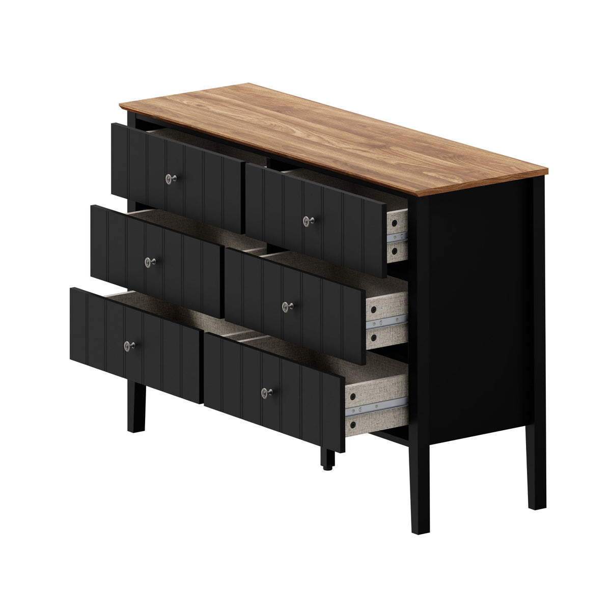 Oikiture Modern Cottage Farmhouse 6 Drawer Chest Zinc Alloy Handles Black
