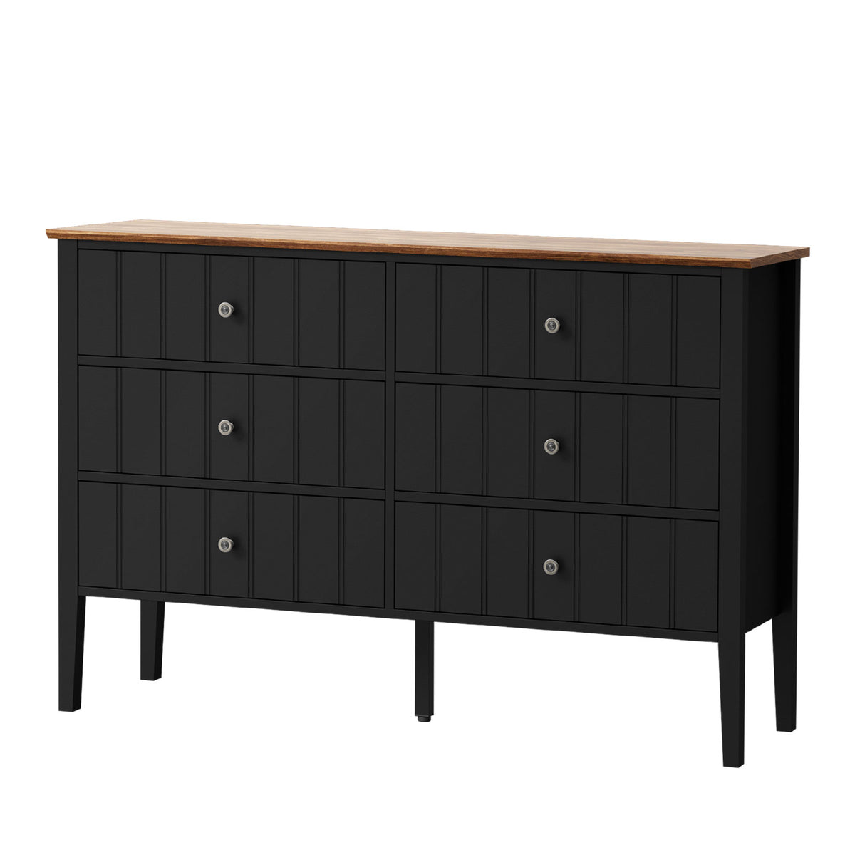 Oikiture Modern Cottage Farmhouse 6 Drawer Chest Zinc Alloy Handles Black