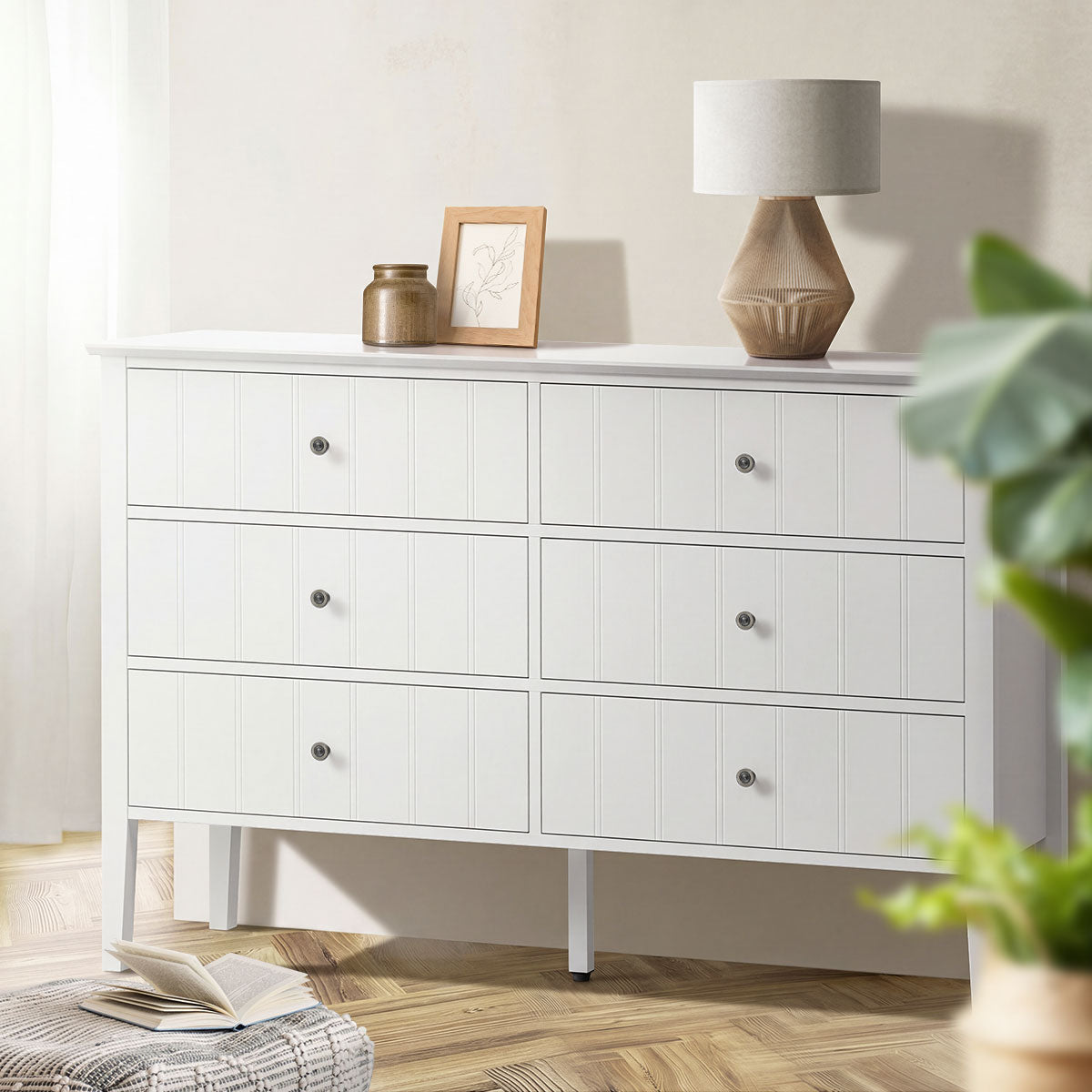 Oikiture Modern Cottage Farmhouse 6 Drawer Chest Zinc Alloy Handles White