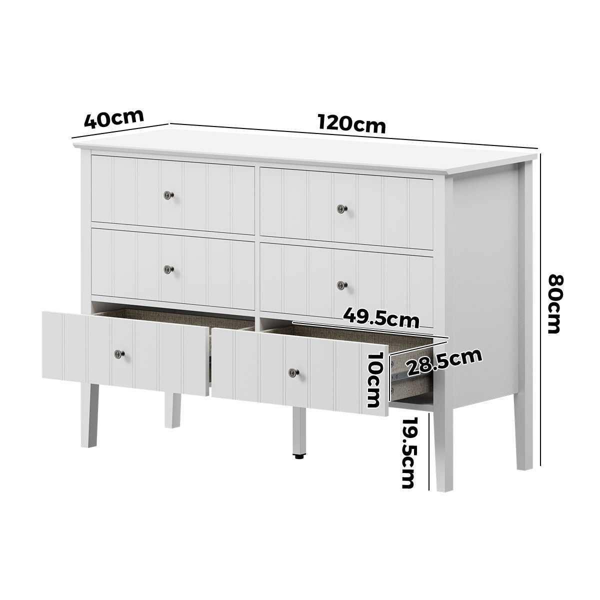 Oikiture Modern Cottage Farmhouse 6 Drawer Chest Zinc Alloy Handles White