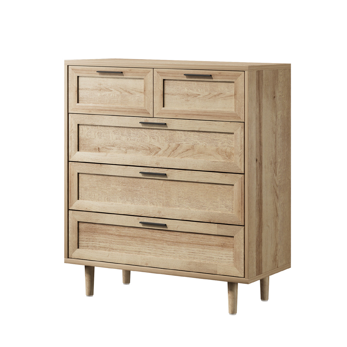 Oikiture 5 Chest of Drawers Dresser Chest Storage Cabinet Tallboy Natural - Sunyee