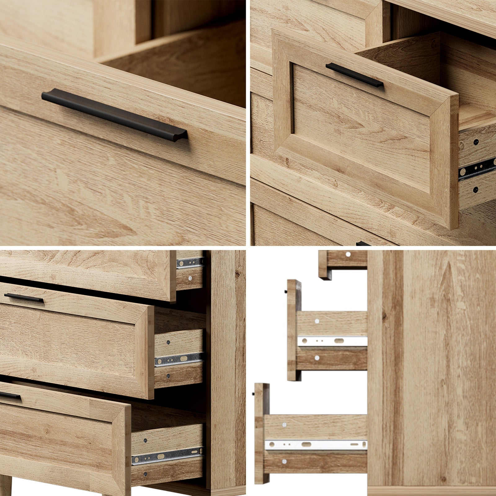 Oikiture 5 Chest of Drawers and 2 Bedside Tables Nightstand Bedroom Set Natural - Sunyee
