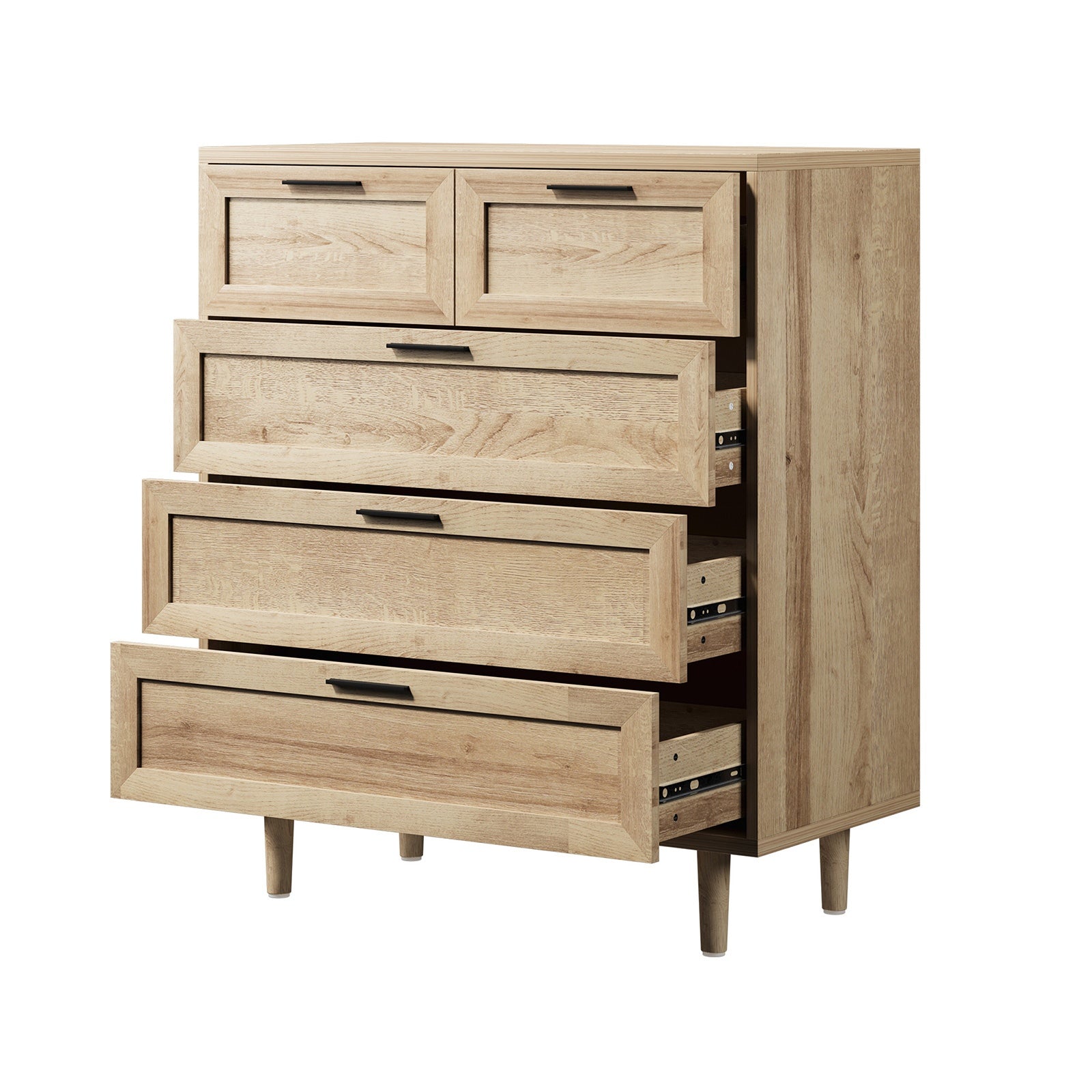 Oikiture 5 Chest of Drawers and 2 Bedside Tables Nightstand Bedroom Set Natural - Sunyee