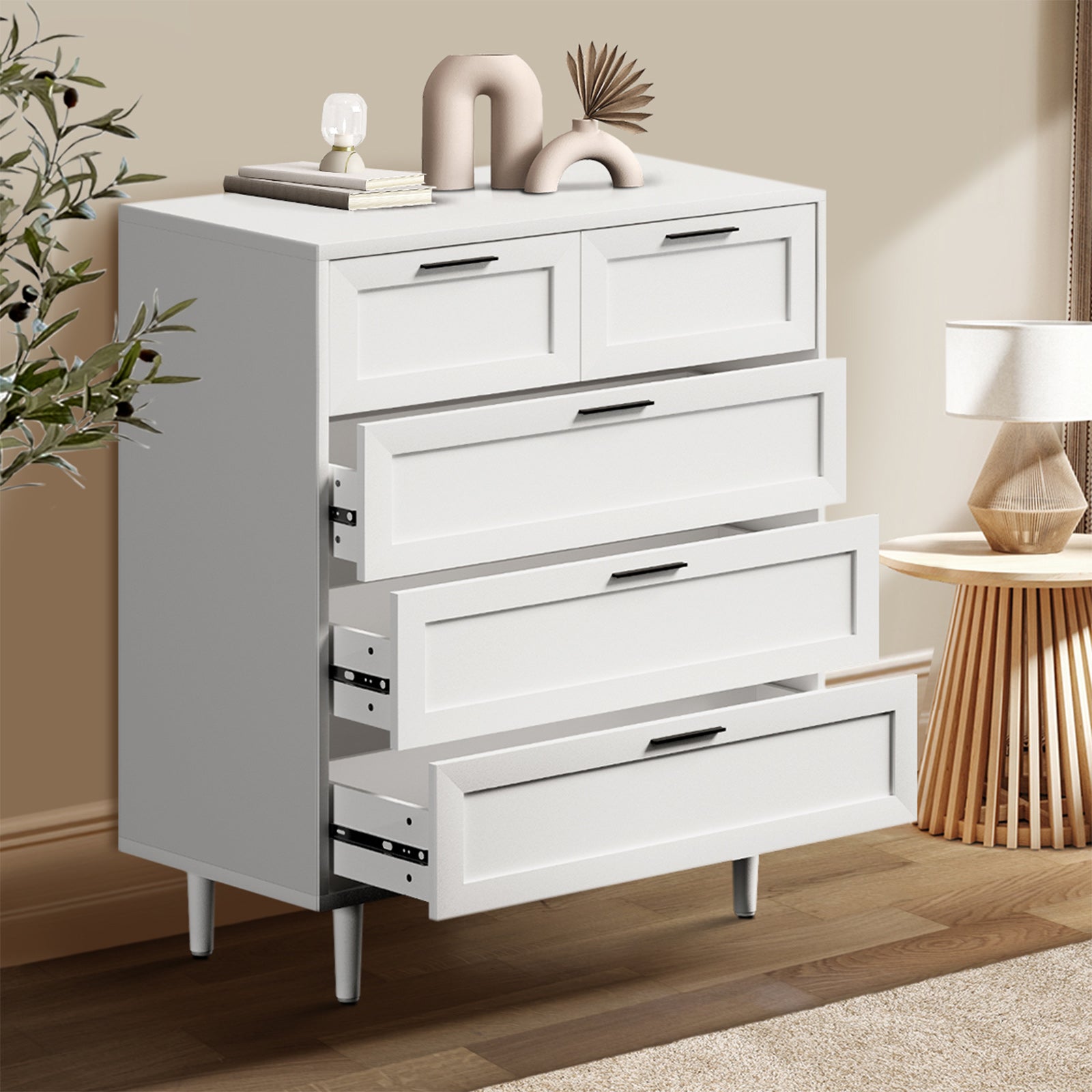 Oikiture 5 Chest of Drawers Dresser Chest Storage Cabinet Tallboy White - Sunyee