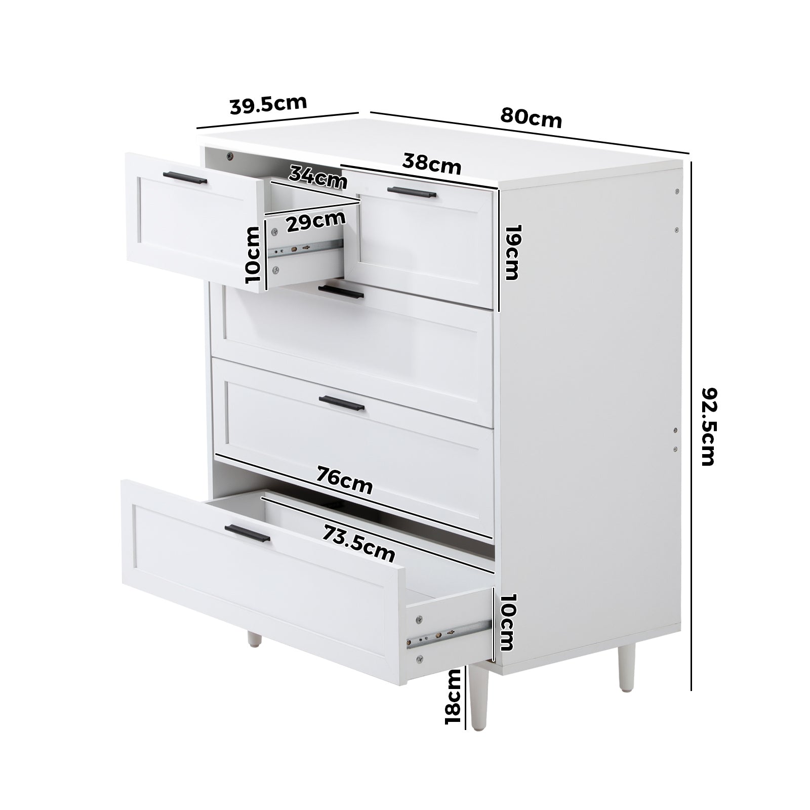 Oikiture 5 Chest of Drawers Dresser Chest Storage Cabinet Tallboy White - Sunyee