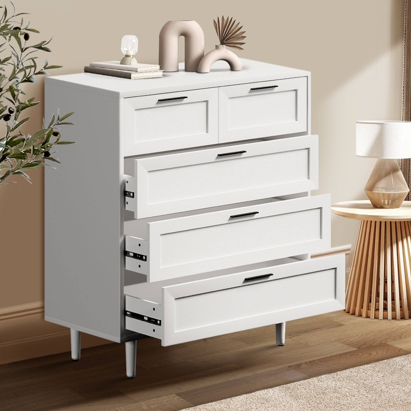 Oikiture 5 Chest of Drawers and 2 Bedside Tables Dressers Bedroom Set White - Sunyee