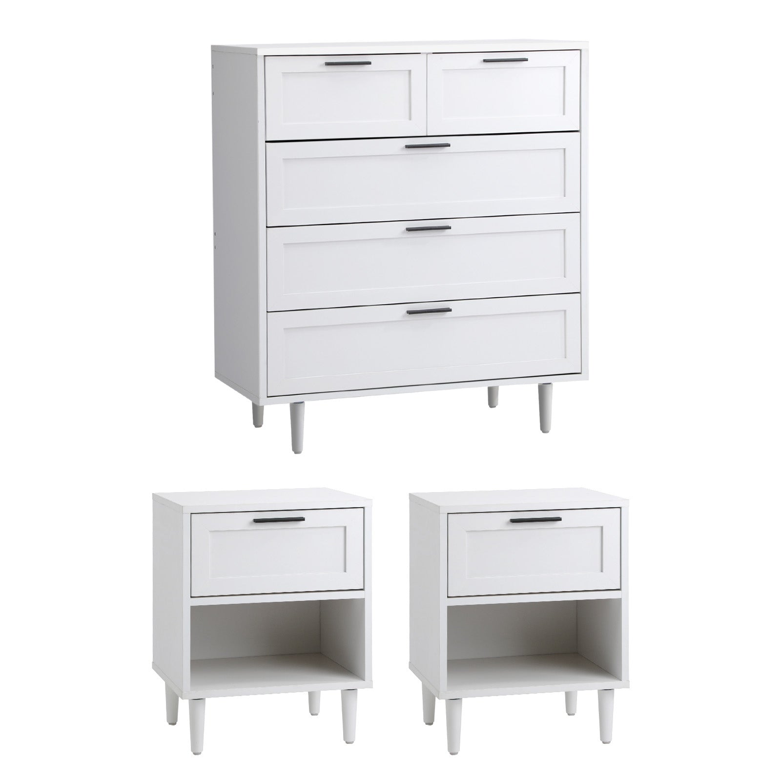 Oikiture 5 Chest of Drawers and 2 Bedside Tables Dressers Bedroom Set White - Sunyee