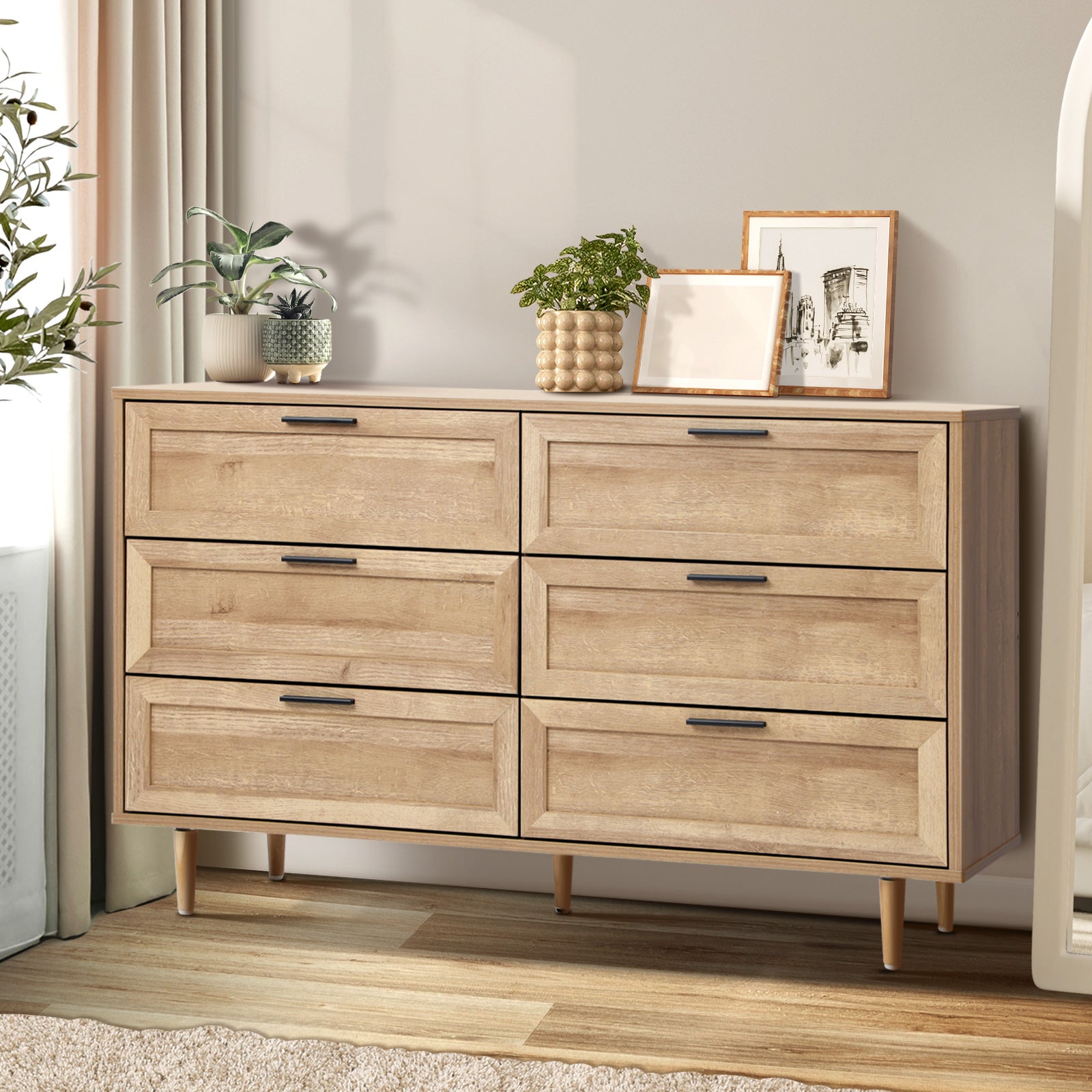 Oikiture 6 Chest of Drawers Dresser Chest Storage Cabinet Tallboy Natural - Sunyee