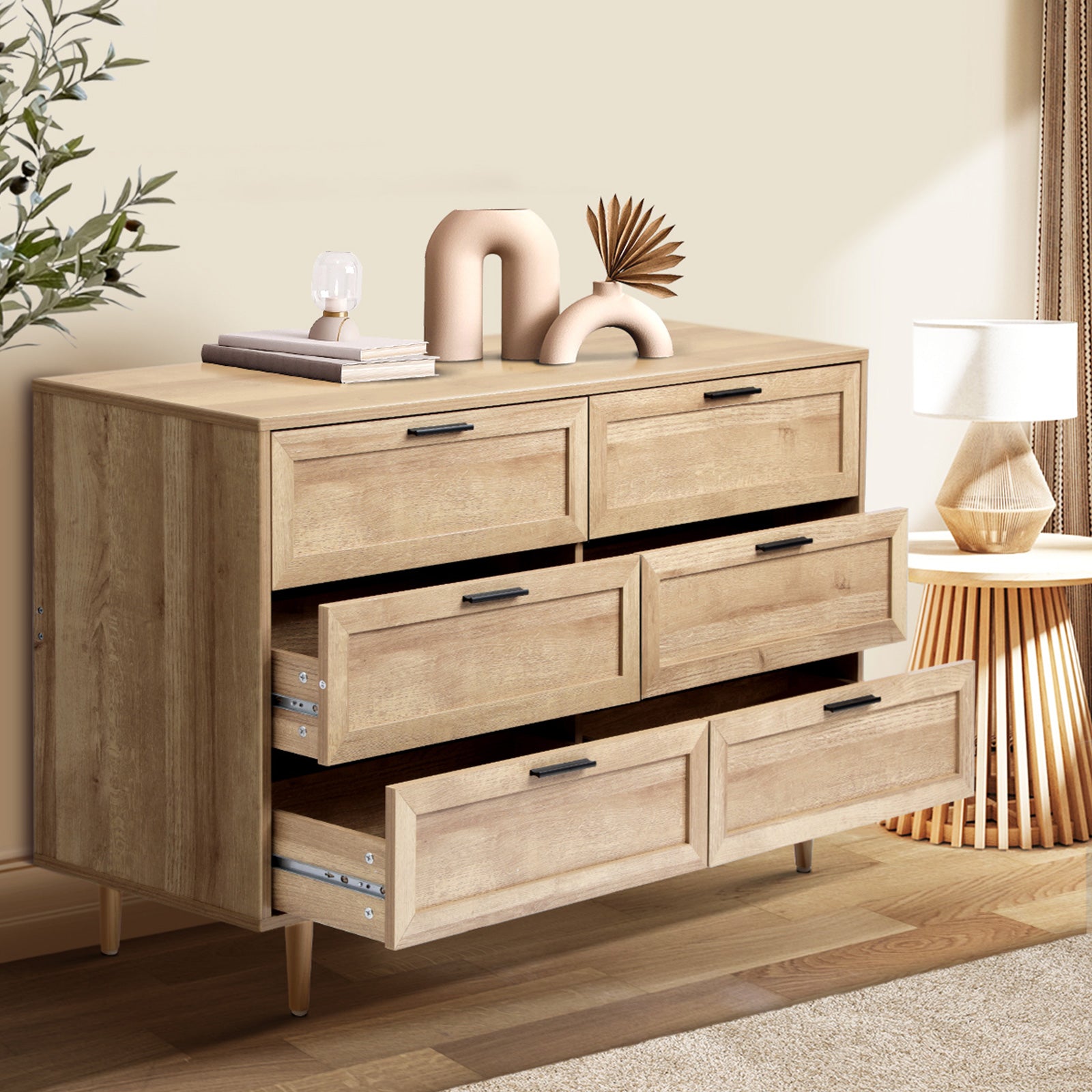 Oikiture 6 Chest of Drawers Dresser Chest Storage Cabinet Tallboy Natural - Sunyee