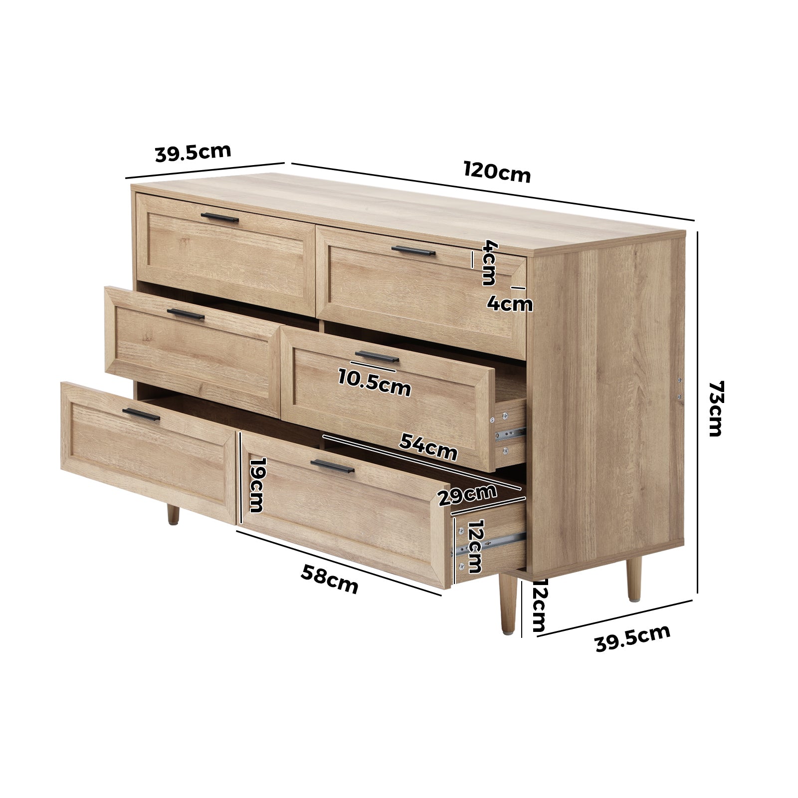 Oikiture 6 Chest of Drawers Dresser Chest Storage Cabinet Tallboy Natural - Sunyee