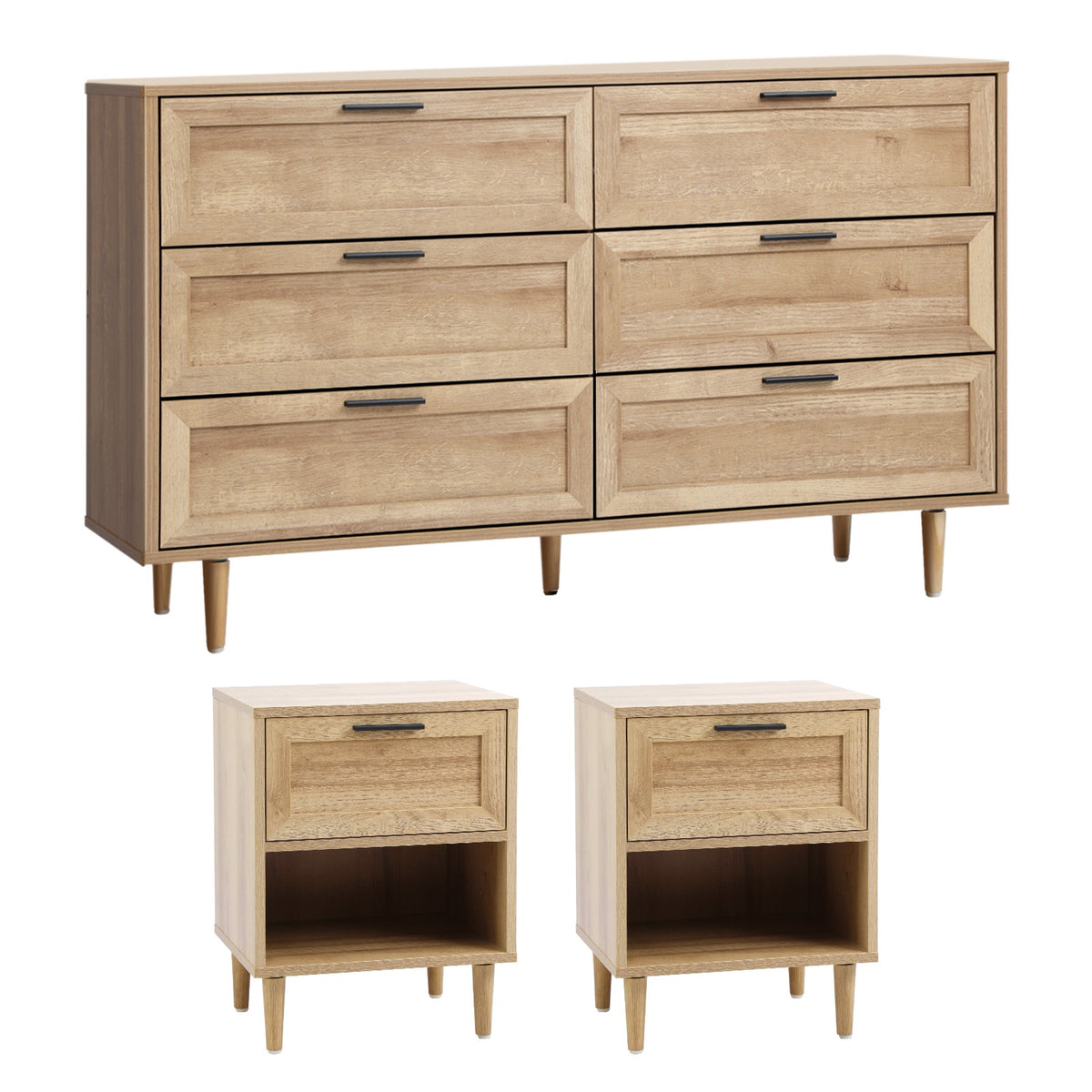 Oikiture 6 Chest of Drawers and 2 Bedside Tables Nightstands Bedroom Set - Sunyee