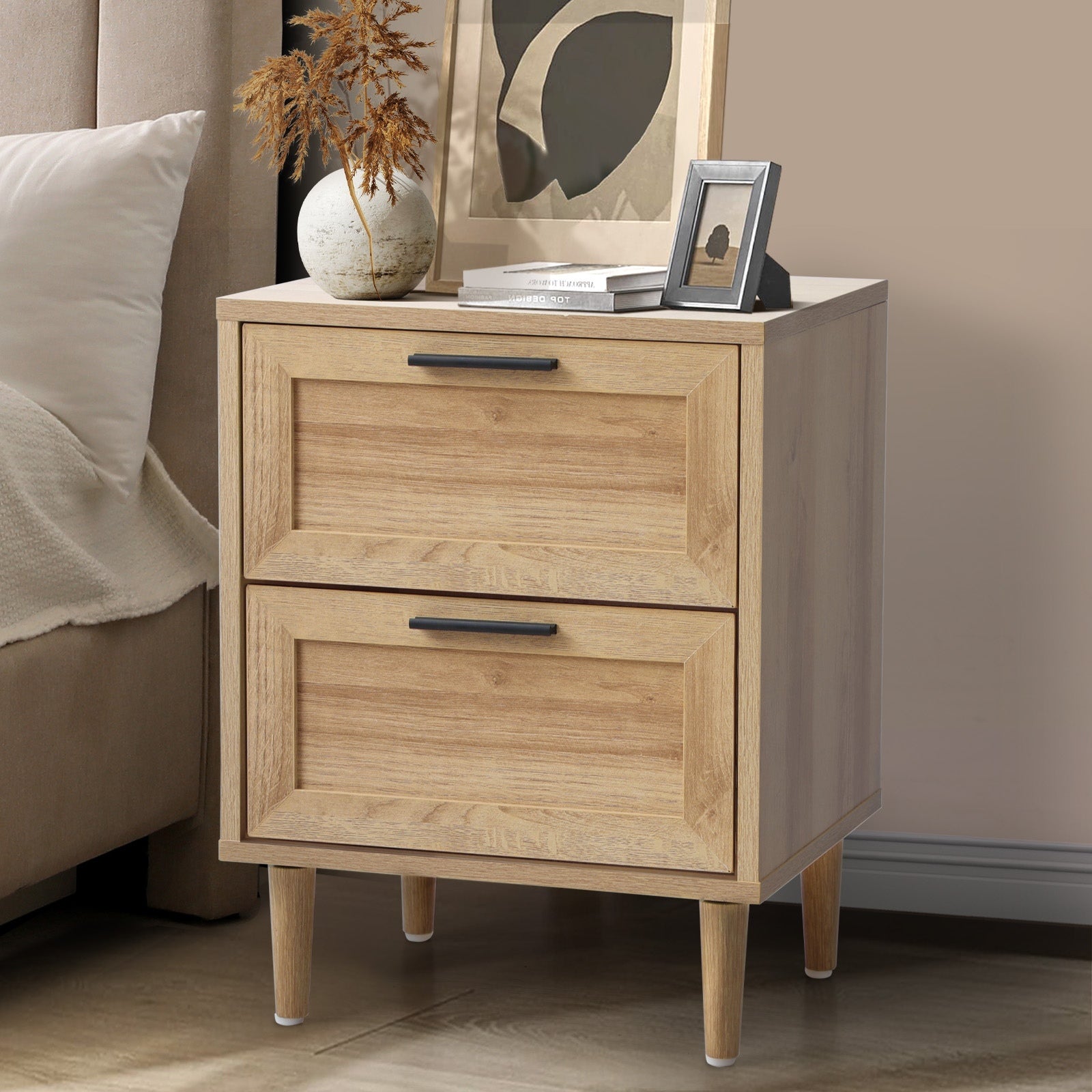 Oikiture 6 Chest of Drawers and 2 Bedside Tables Nightstand Bedroom Set Natural - Sunyee