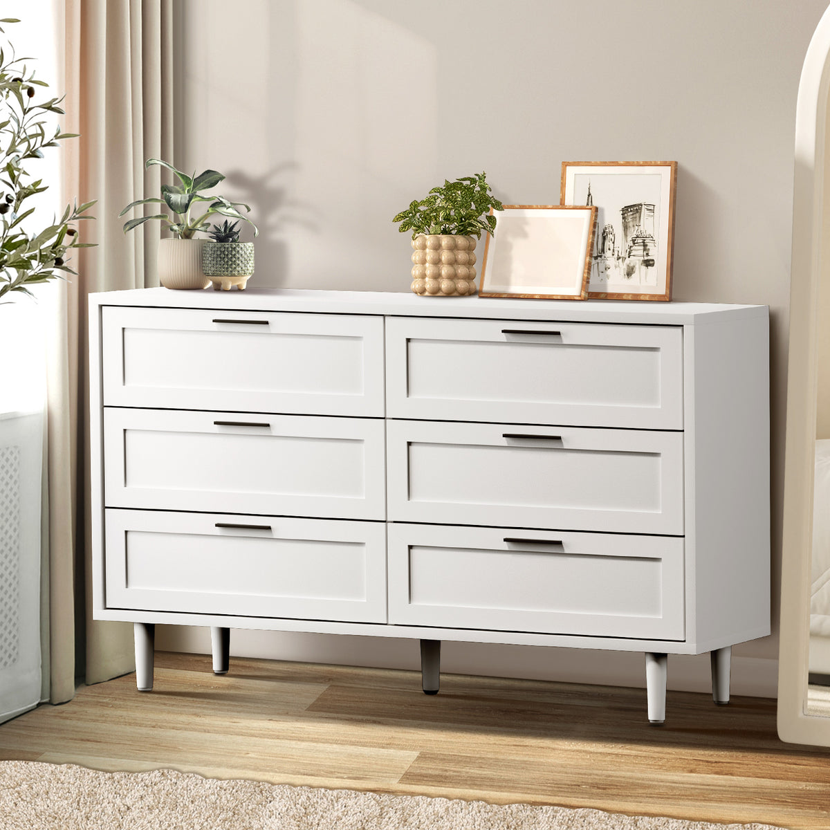 Oikiture 6 Chest of Drawers Dresser Chest Storage Cabinet Tallboy White - Sunyee
