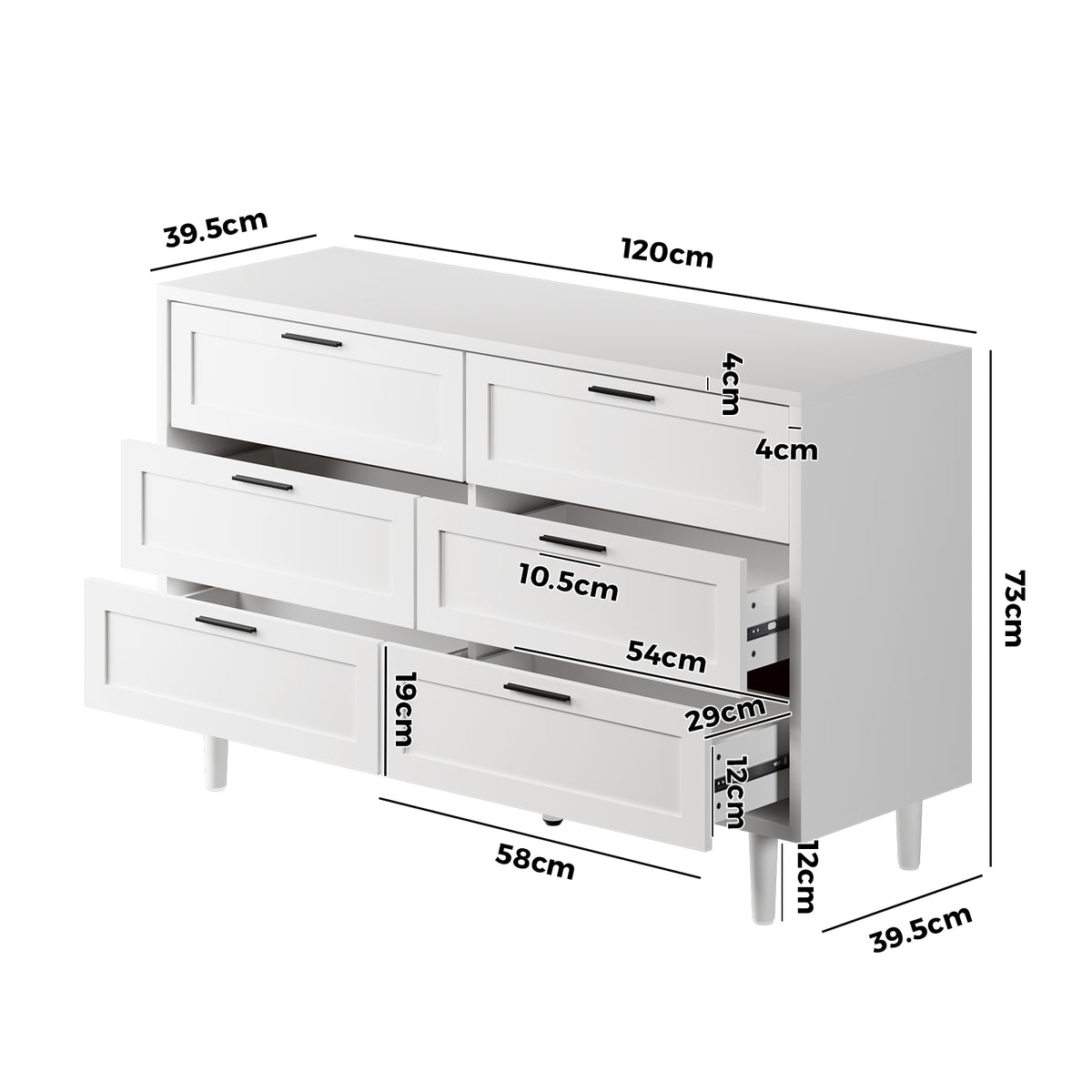 Oikiture 6 Chest of Drawers Dresser Chest Storage Cabinet Tallboy White - Sunyee