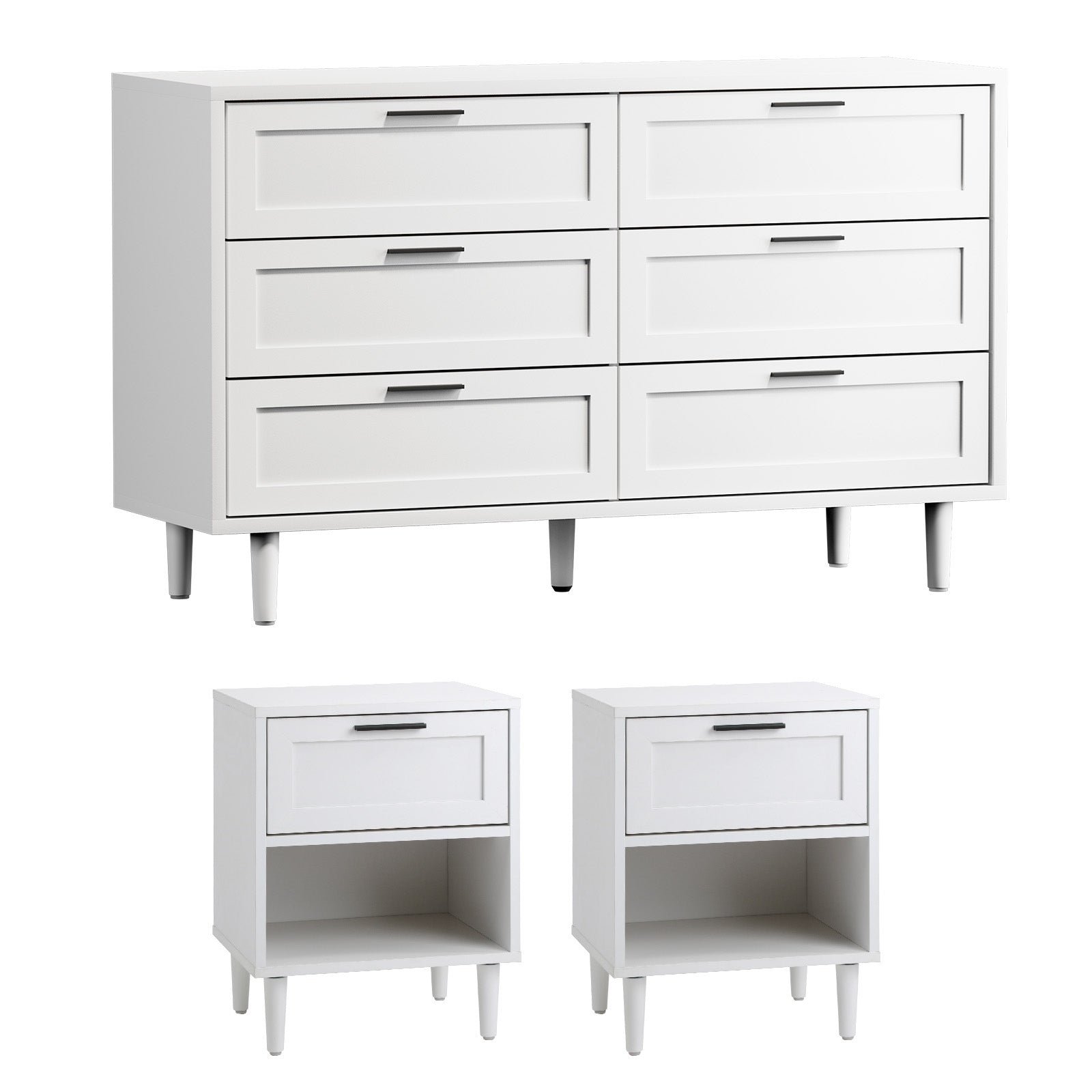 Oikiture 6 Chest of Drawers and 2 Bedside Tables Dressers Bedroom Set White - Sunyee