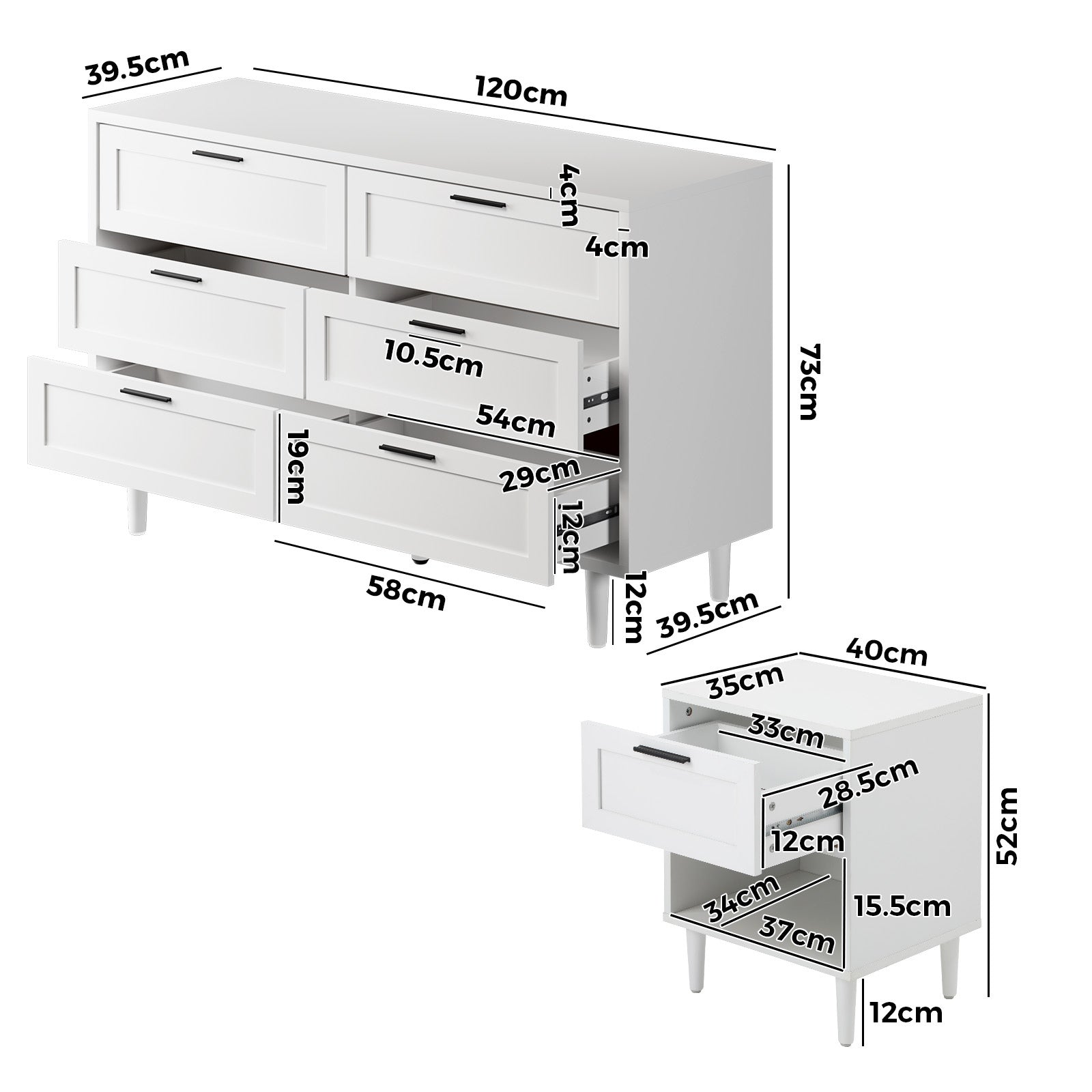 Oikiture 6 Chest of Drawers and 2 Bedside Tables Dressers Bedroom Set White - Sunyee