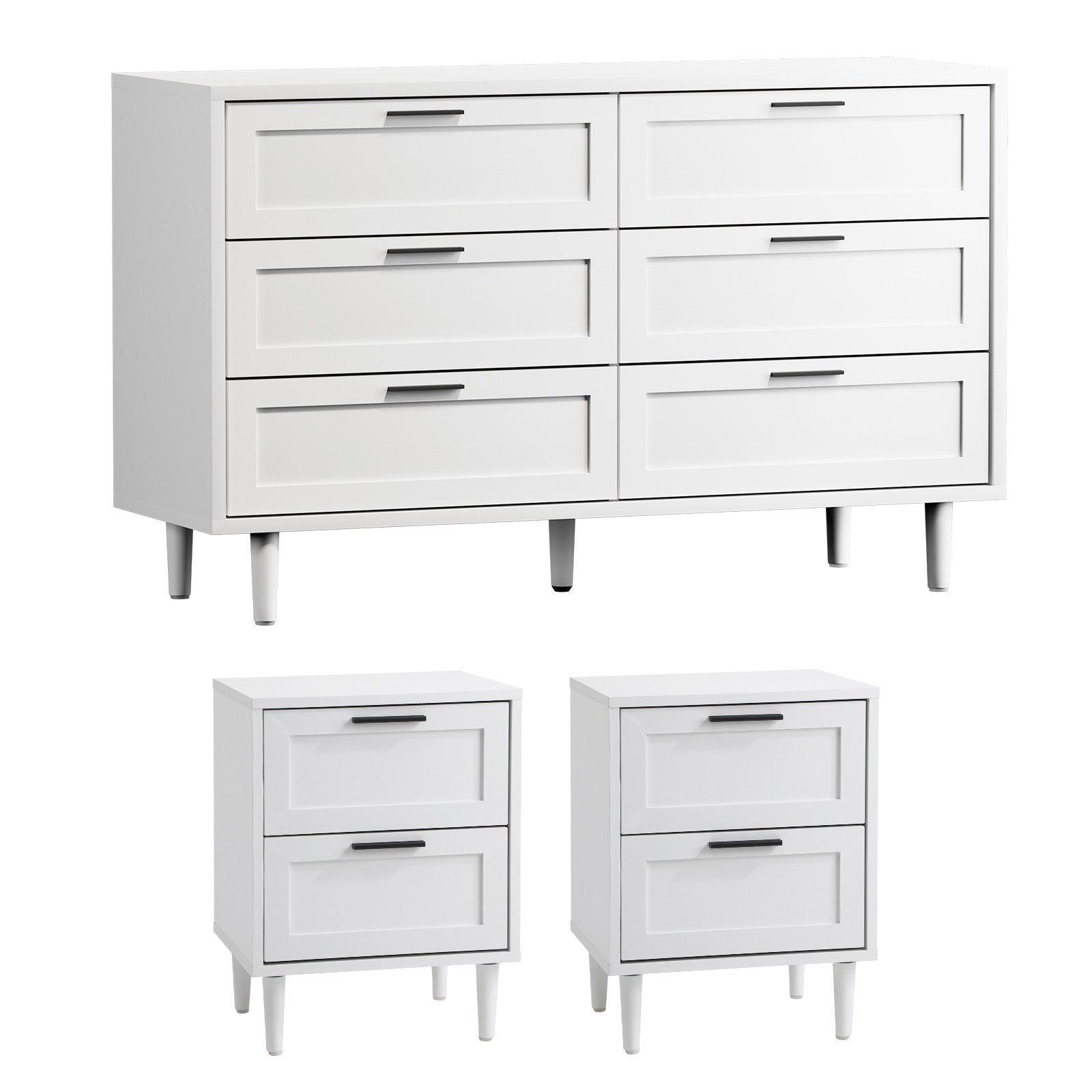 Oikiture 6 Chest of Drawers and 2 Bedside Tables Nightstand Bedroom Set White - Sunyee