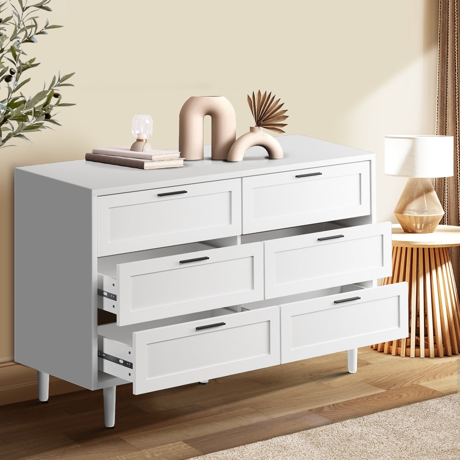 Oikiture 6 Chest of Drawers and 2 Bedside Tables Nightstand Bedroom Set White - Sunyee