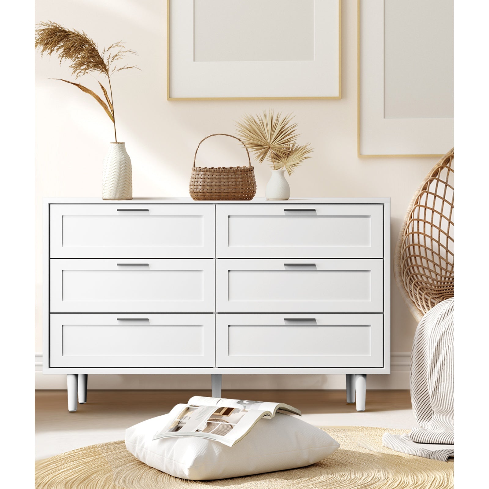 Oikiture 6 Chest of Drawers and 2 Bedside Tables Nightstand Bedroom Set White - Sunyee