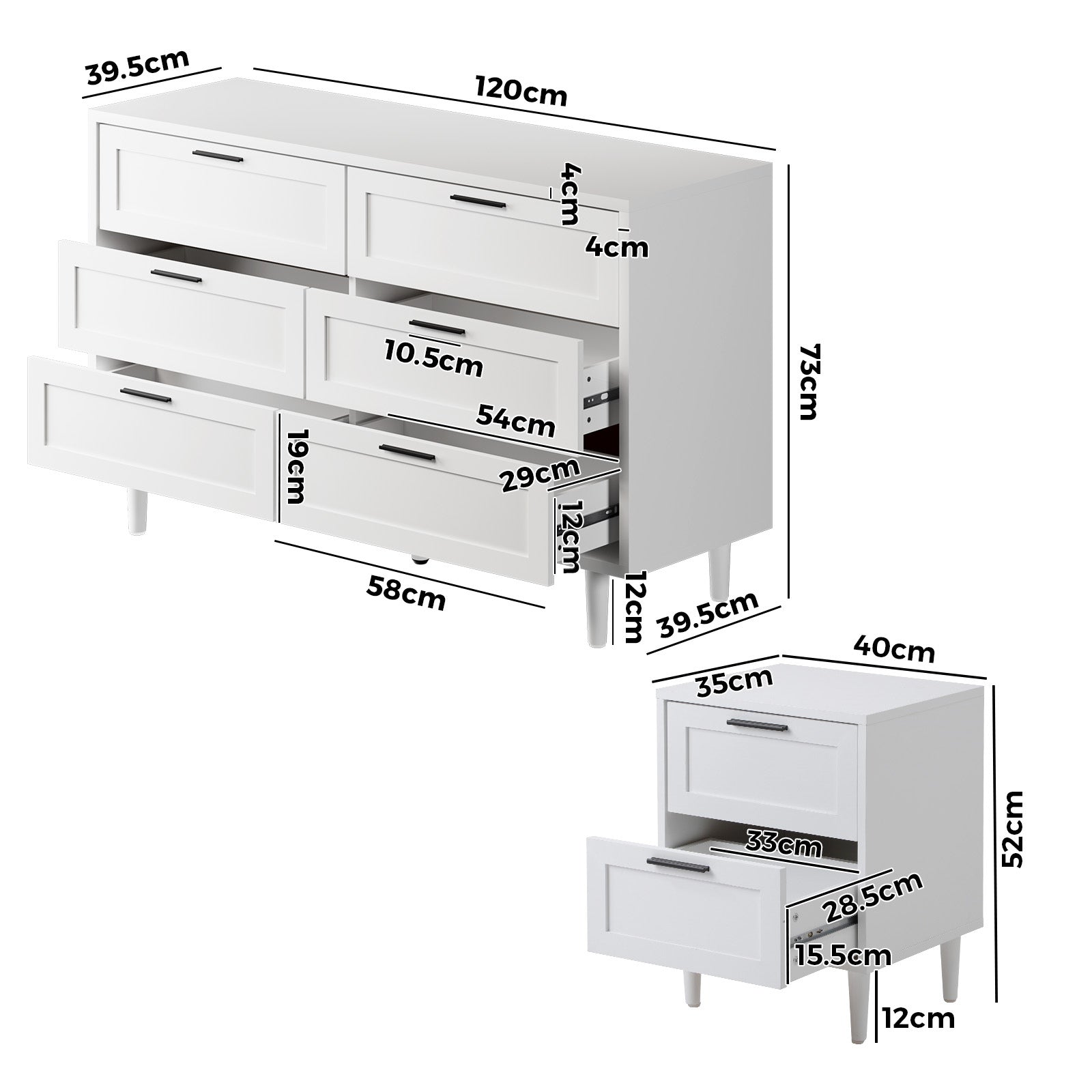 Oikiture 6 Chest of Drawers and 2 Bedside Tables Nightstand Bedroom Set White - Sunyee
