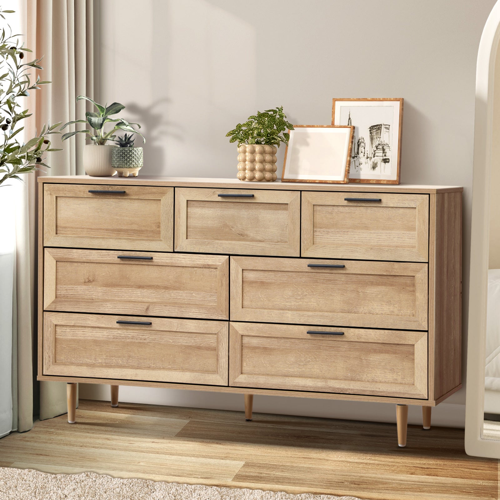 Oikiture 7 Chest of Drawers Dresser Chest Storage Cabinet Tallboy Natural - Sunyee