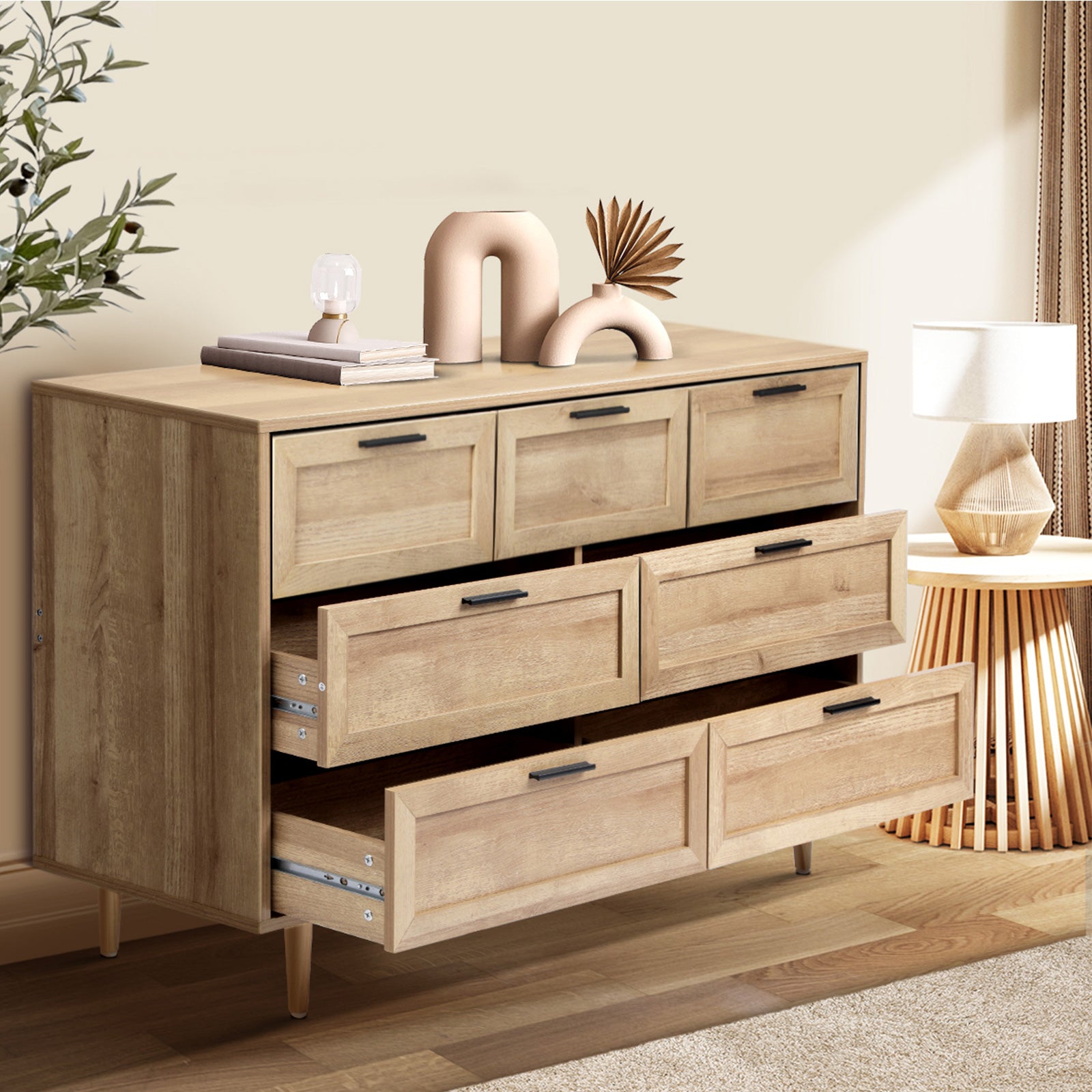 Oikiture 7 Chest of Drawers Dresser Chest Storage Cabinet Tallboy Natural - Sunyee