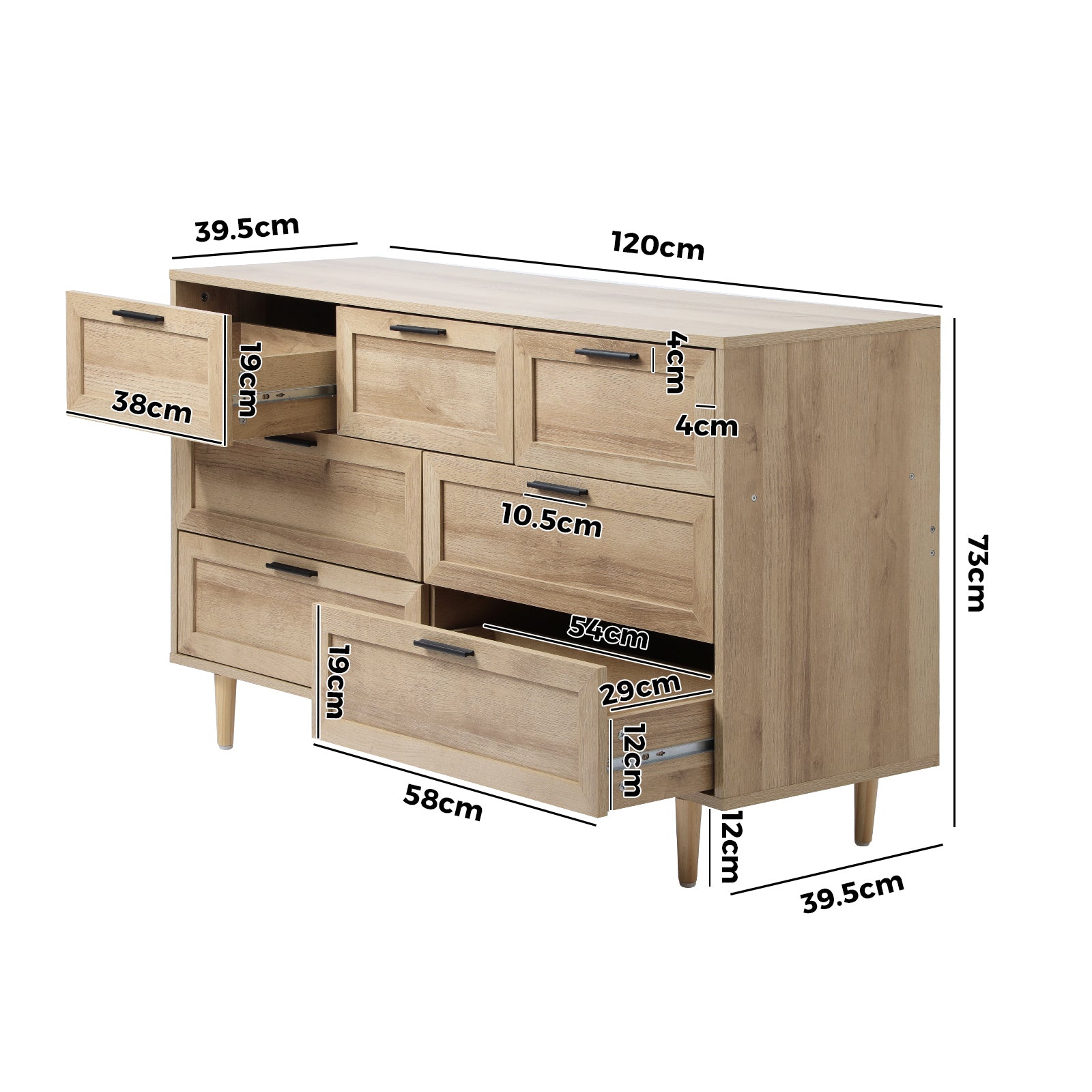 Oikiture 7 Chest of Drawers Dresser Chest Storage Cabinet Tallboy Natural - Sunyee