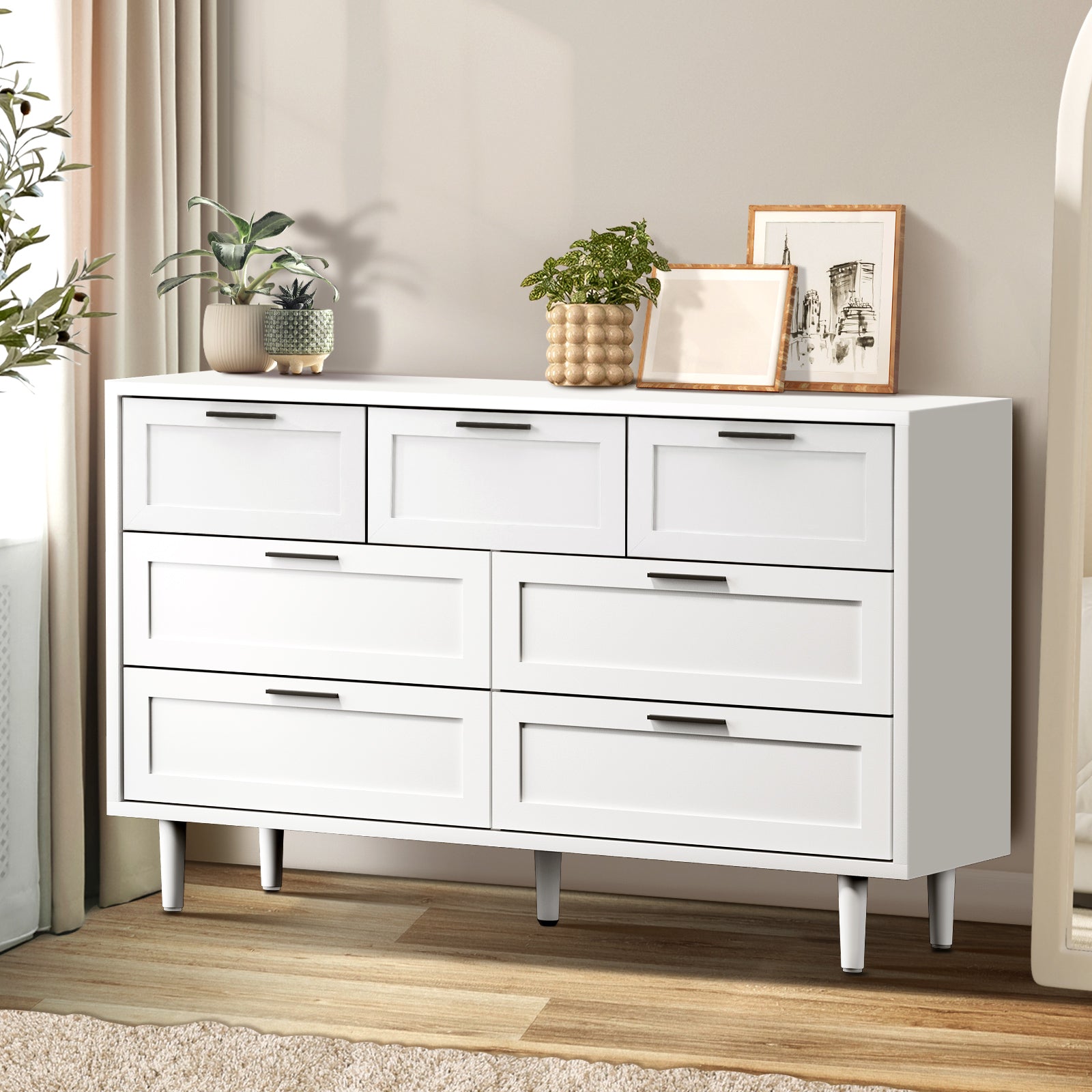 Oikiture 7 Chest of Drawers Dresser Chest Storage Cabinet Tallboy White - Sunyee