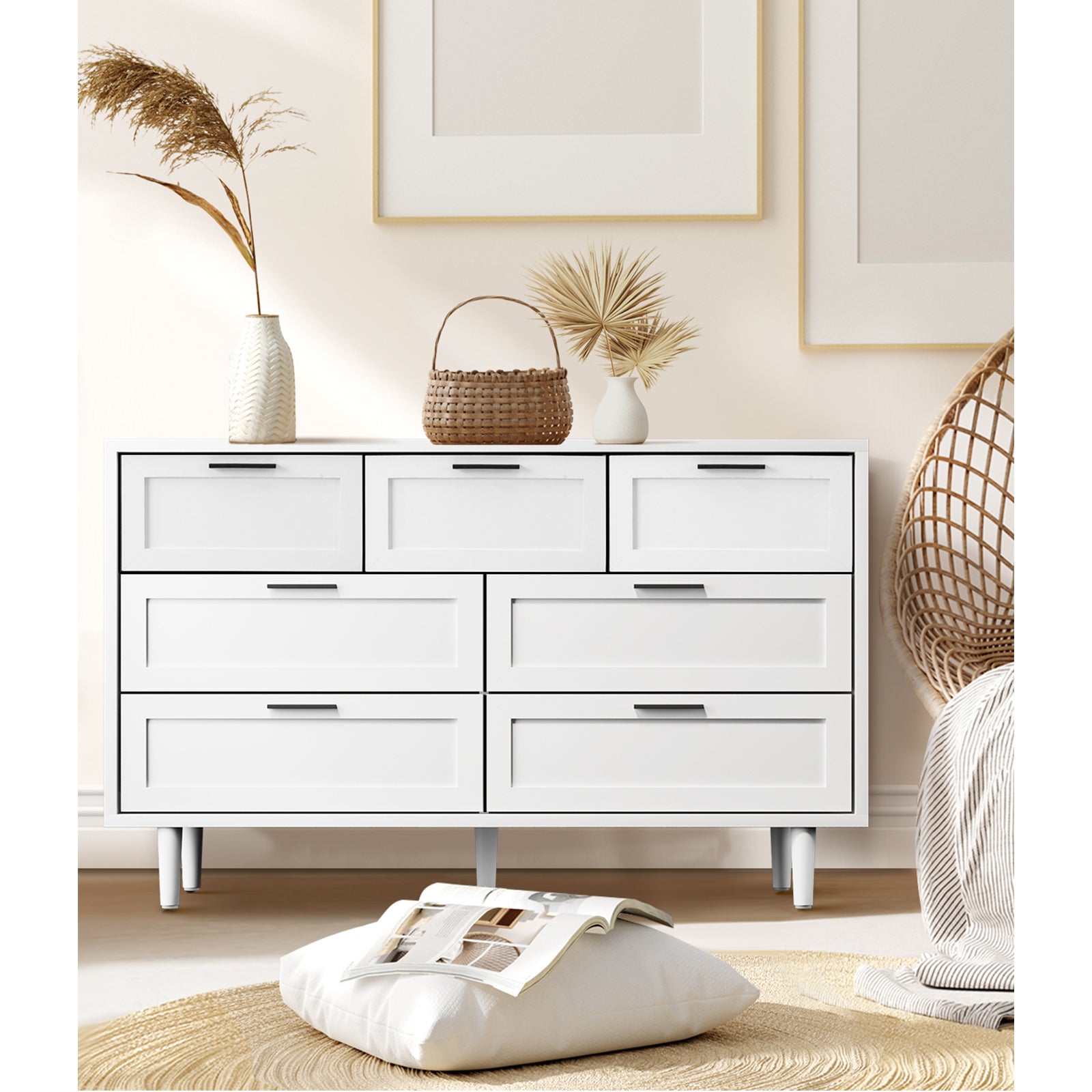Oikiture 7 Chest of Drawers Dresser Chest Storage Cabinet Tallboy White - Sunyee