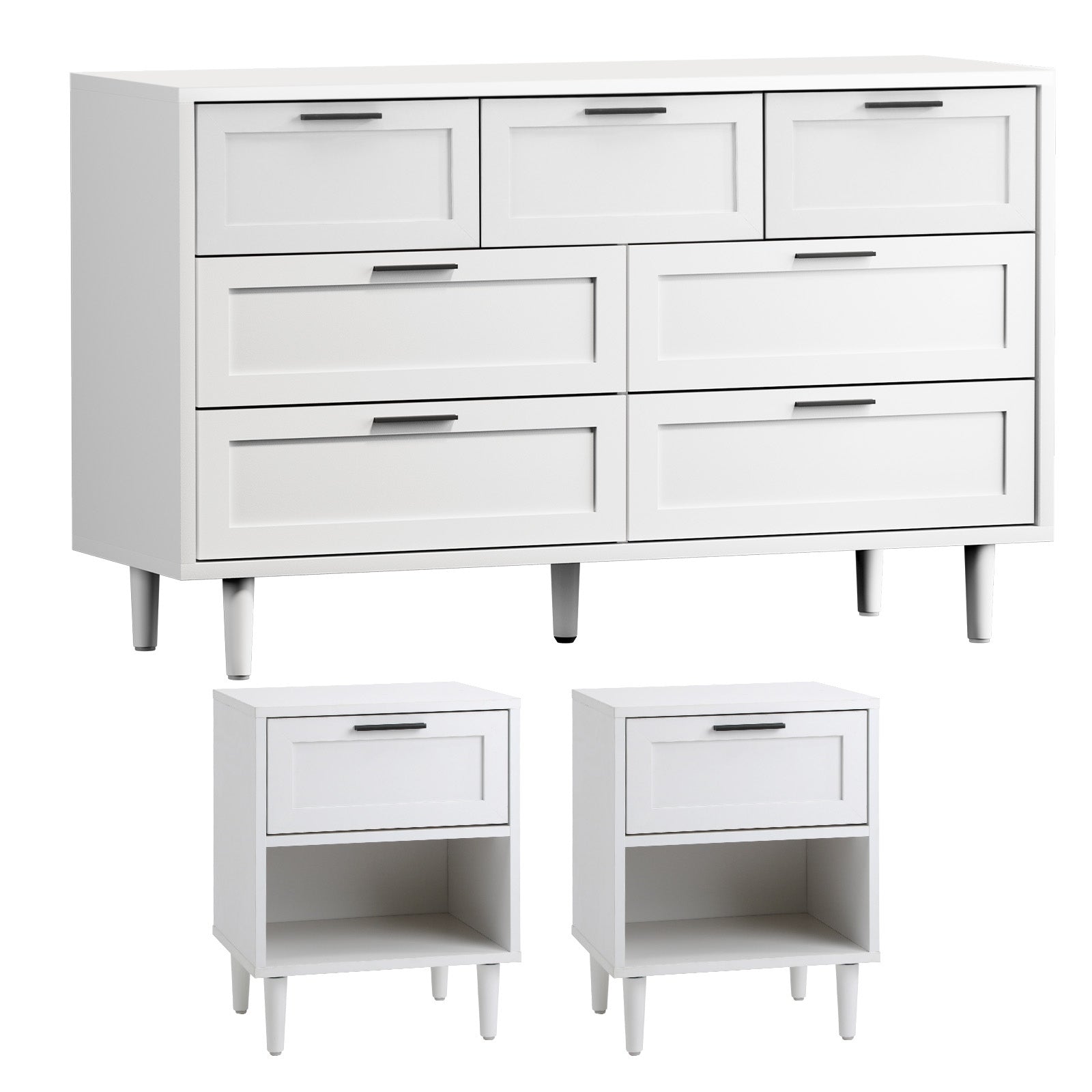 Oikiture 7 Chest of Drawers and 2 Bedside Tables Dressers Bedroom Set White - Sunyee