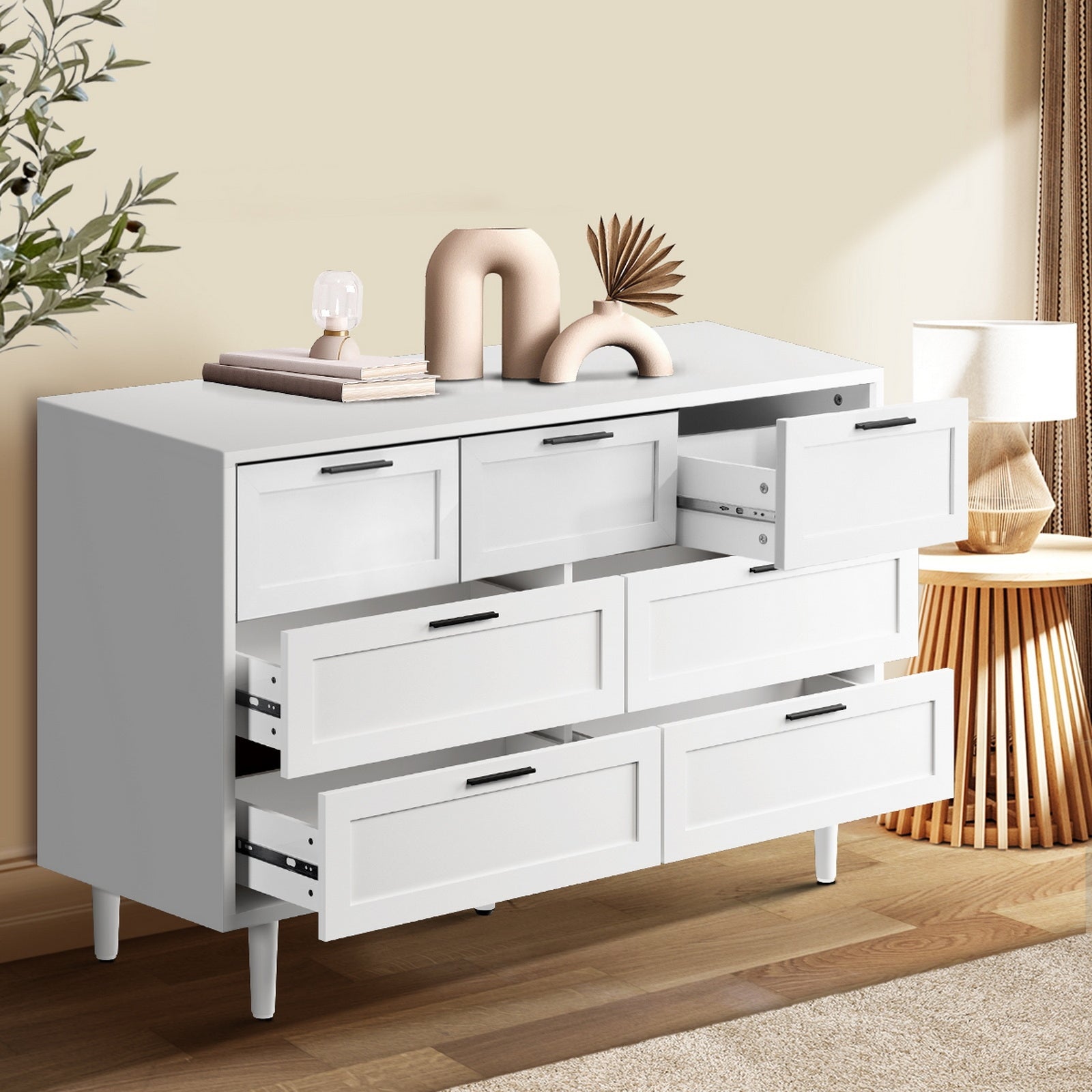 Oikiture 7 Chest of Drawers and 2 Bedside Tables Nightstand Bedroom Set White - Sunyee