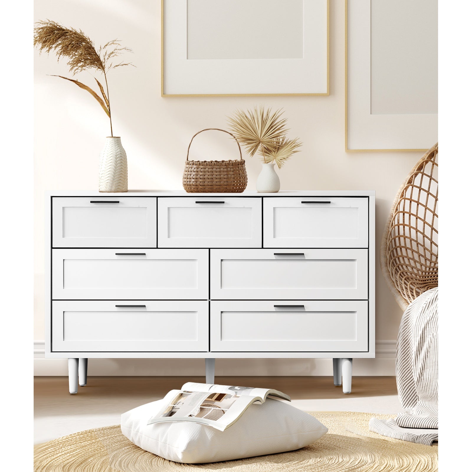 Oikiture 7 Chest of Drawers and 2 Bedside Tables Nightstand Bedroom Set White - Sunyee