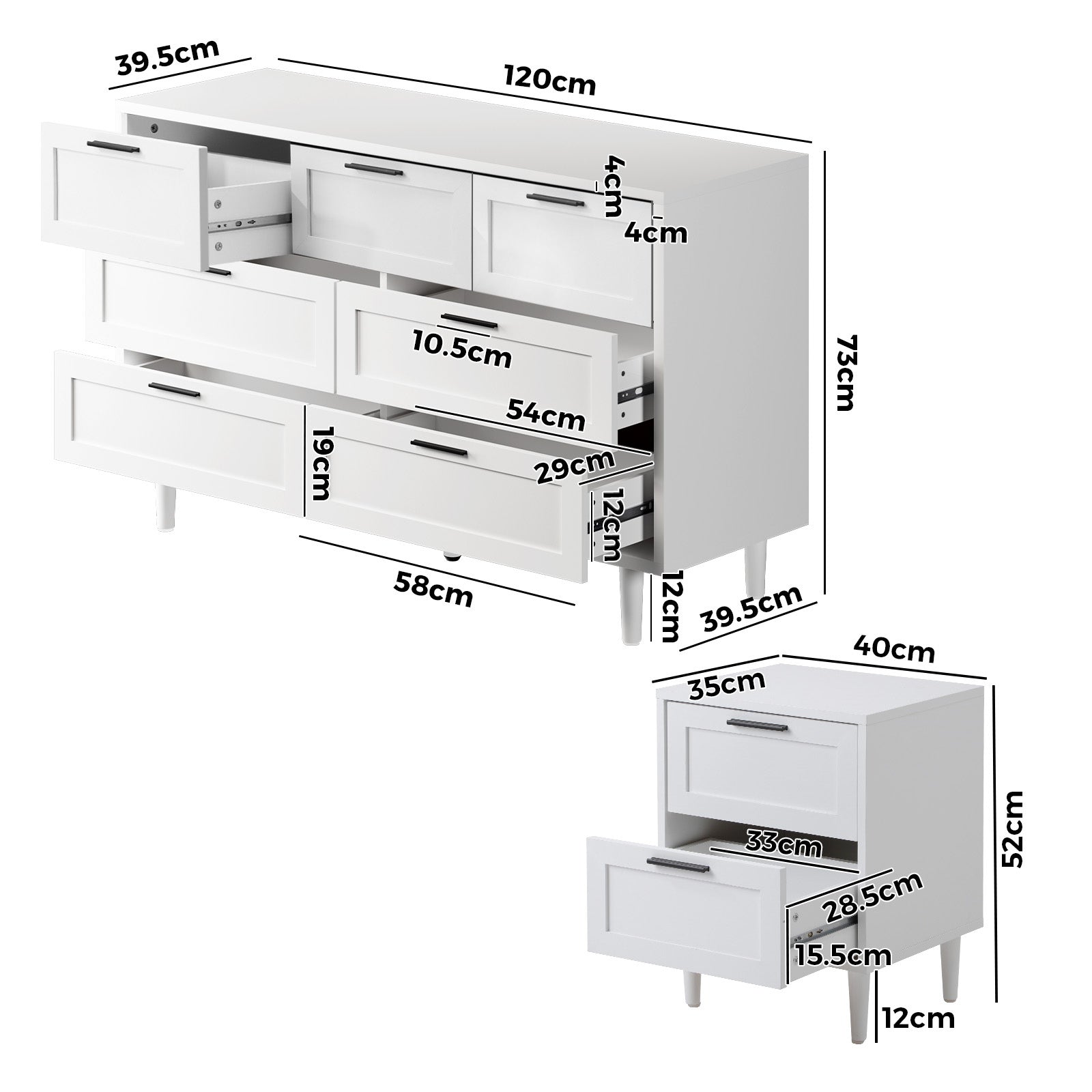Oikiture 7 Chest of Drawers and 2 Bedside Tables Nightstand Bedroom Set White - Sunyee